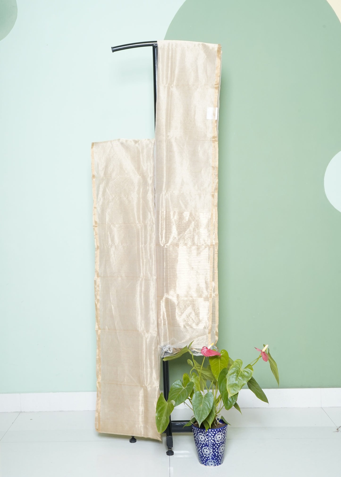 Cream Chanderi Zari Strips Pure Tussar Handloom Saree