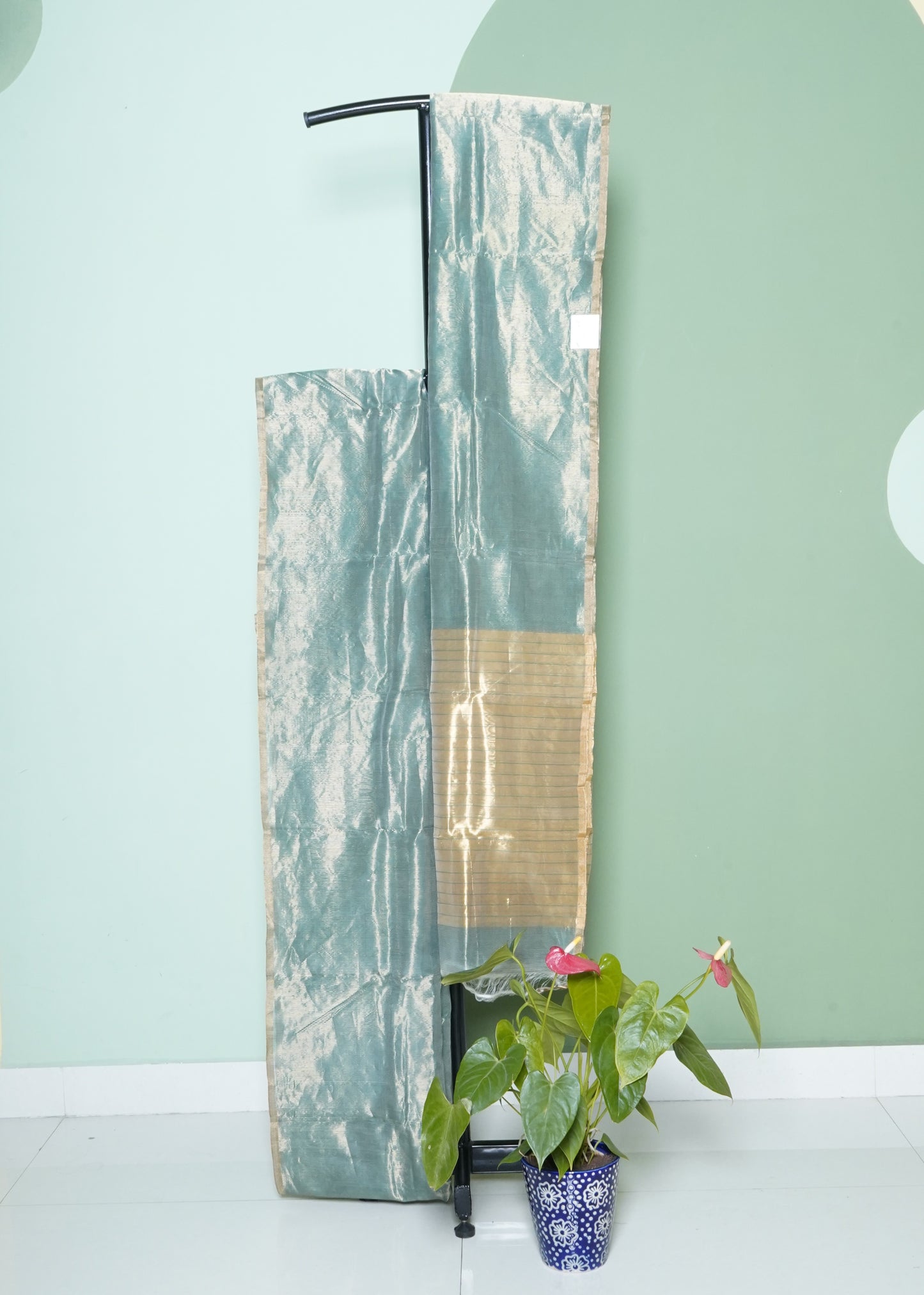 Green Chanderi Zari Strips Pure Tussar Handloom Saree