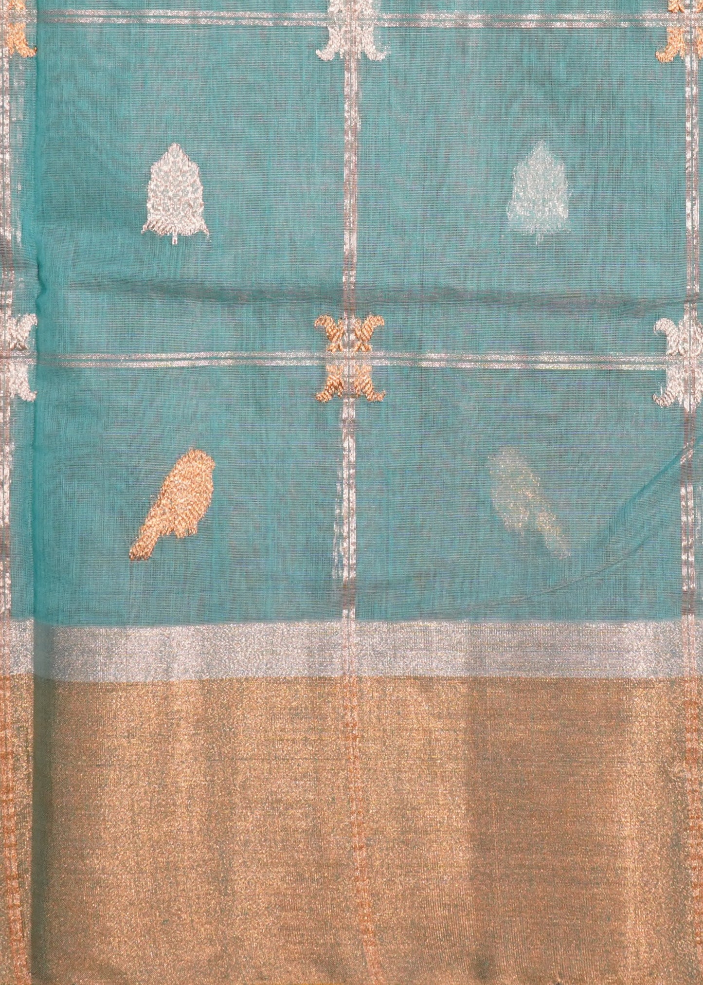 Blue Chanderi Eknaaliya Zari Buti Pure Cotton Silk Handloom Saree