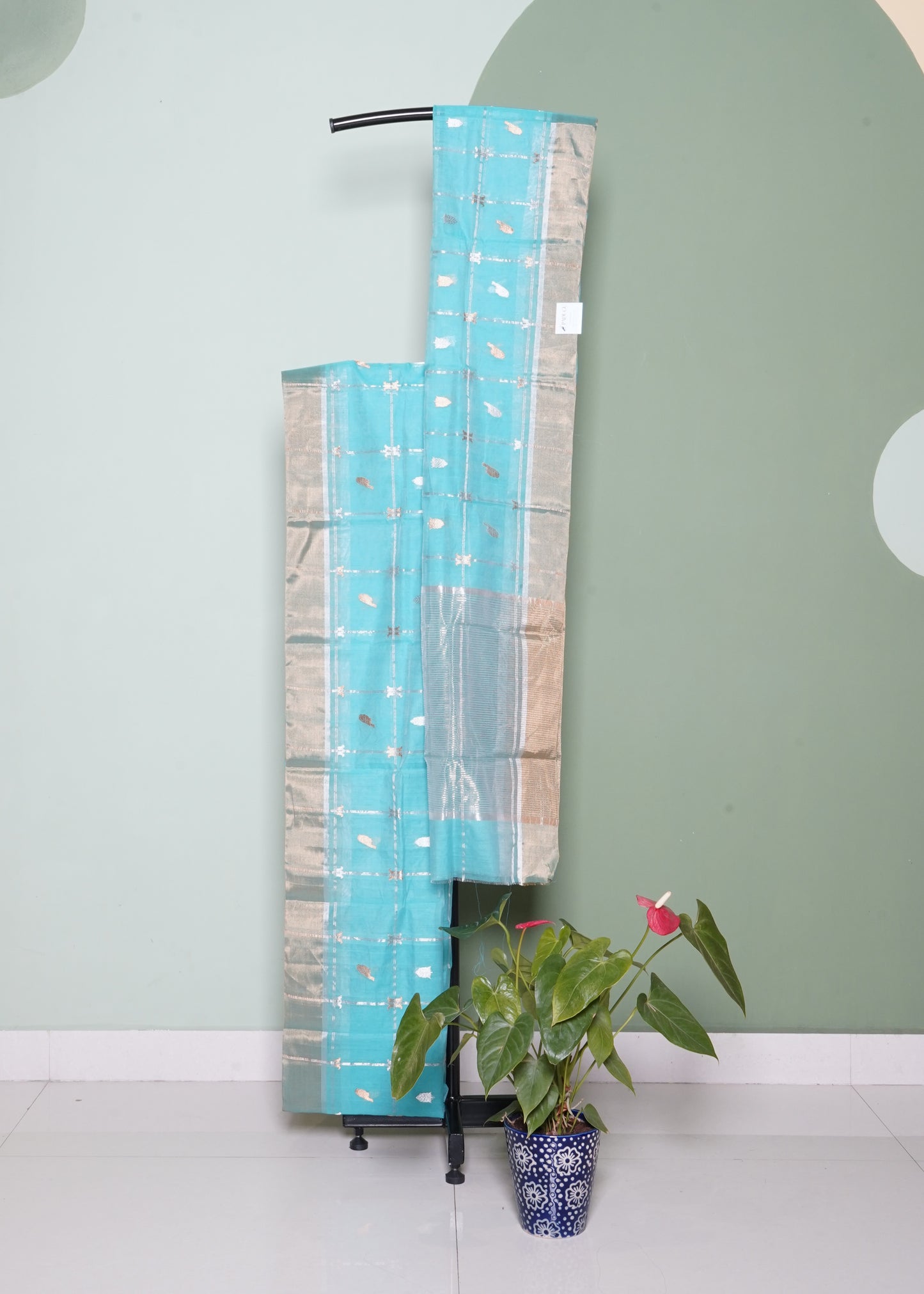 Blue Chanderi Eknaaliya Zari Buti Pure Cotton Silk Handloom Saree