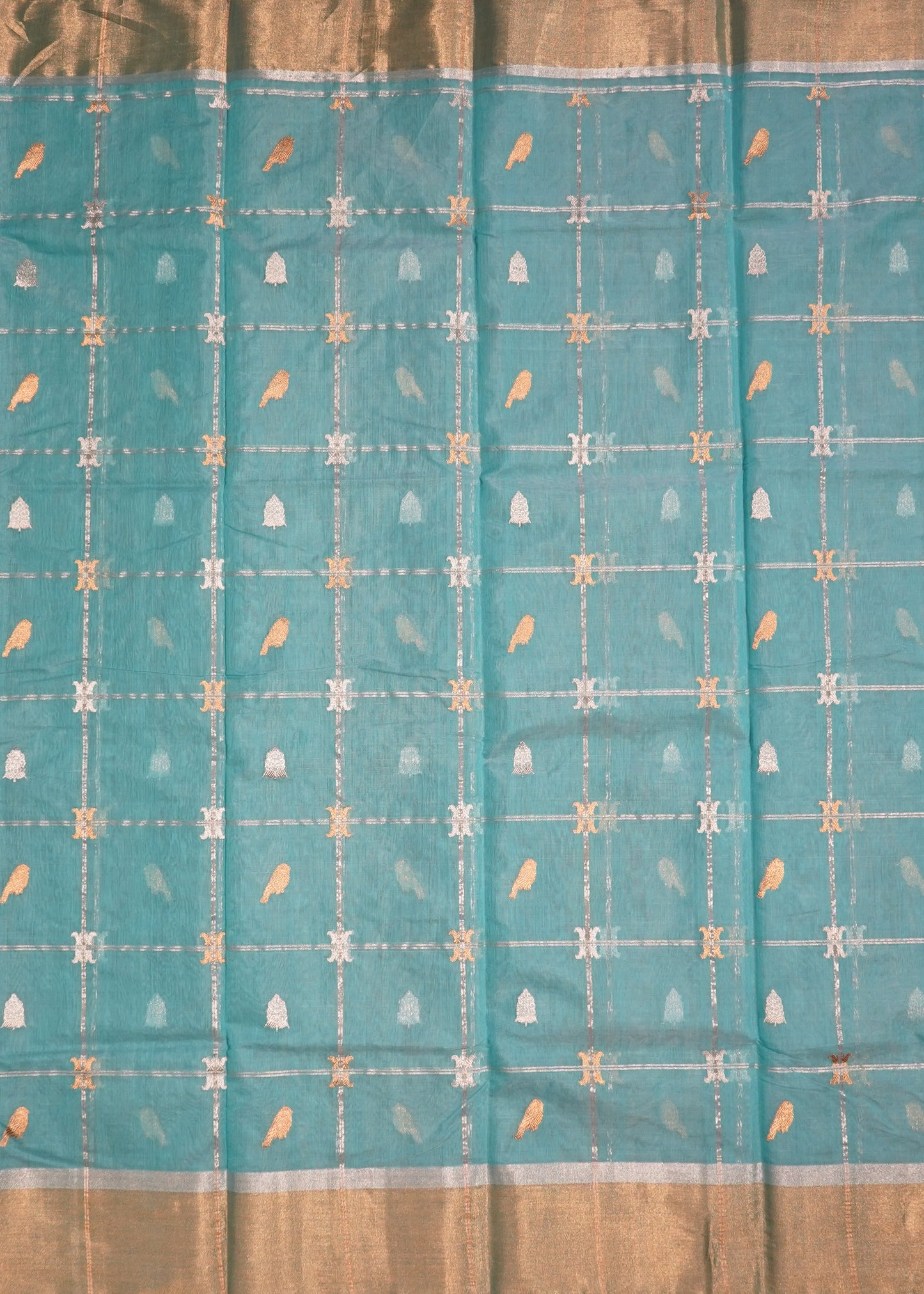 Blue Chanderi Eknaaliya Zari Buti Pure Cotton Silk Handloom Saree