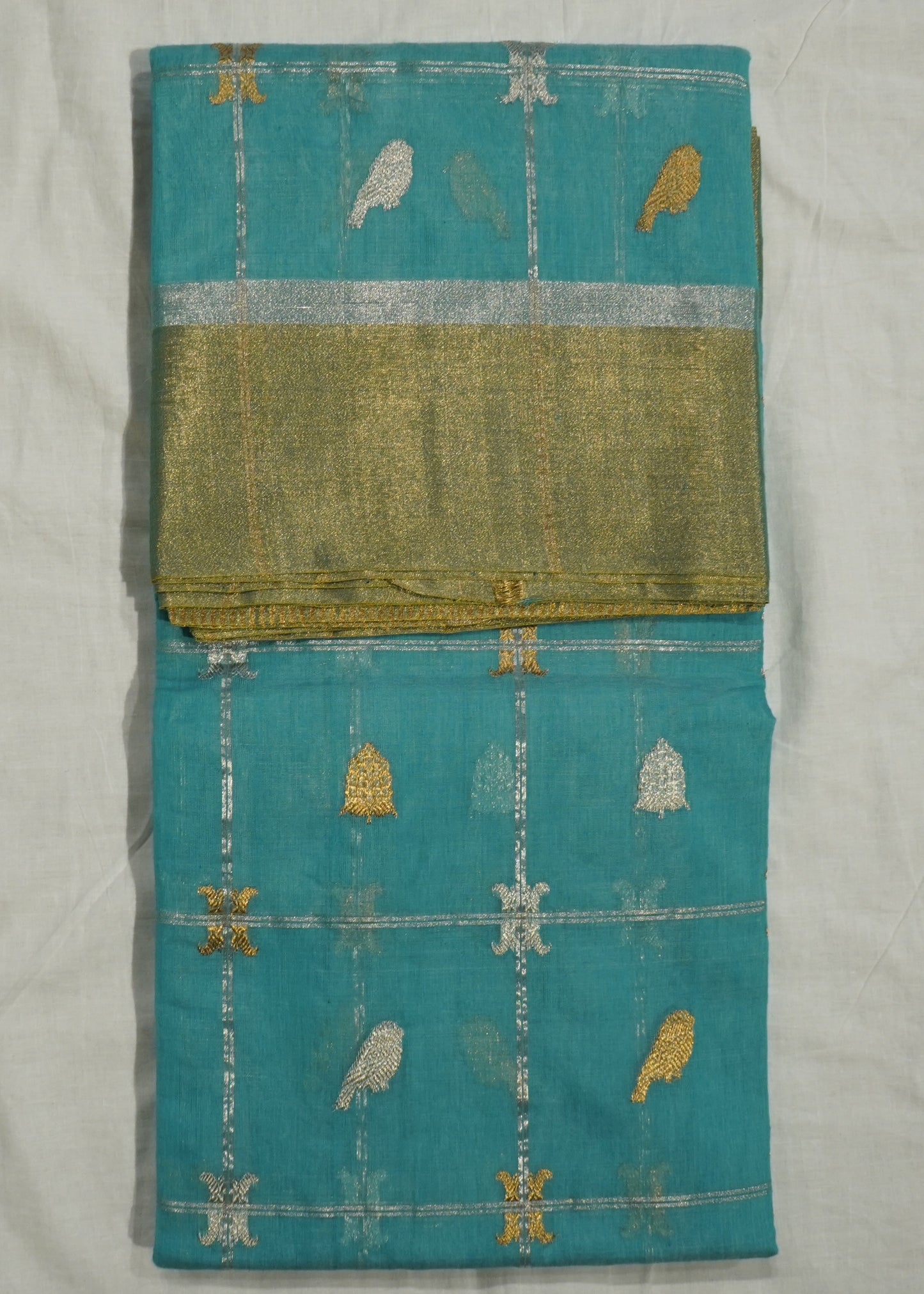 Blue Chanderi Eknaaliya Zari Buti Pure Cotton Silk Handloom Saree
