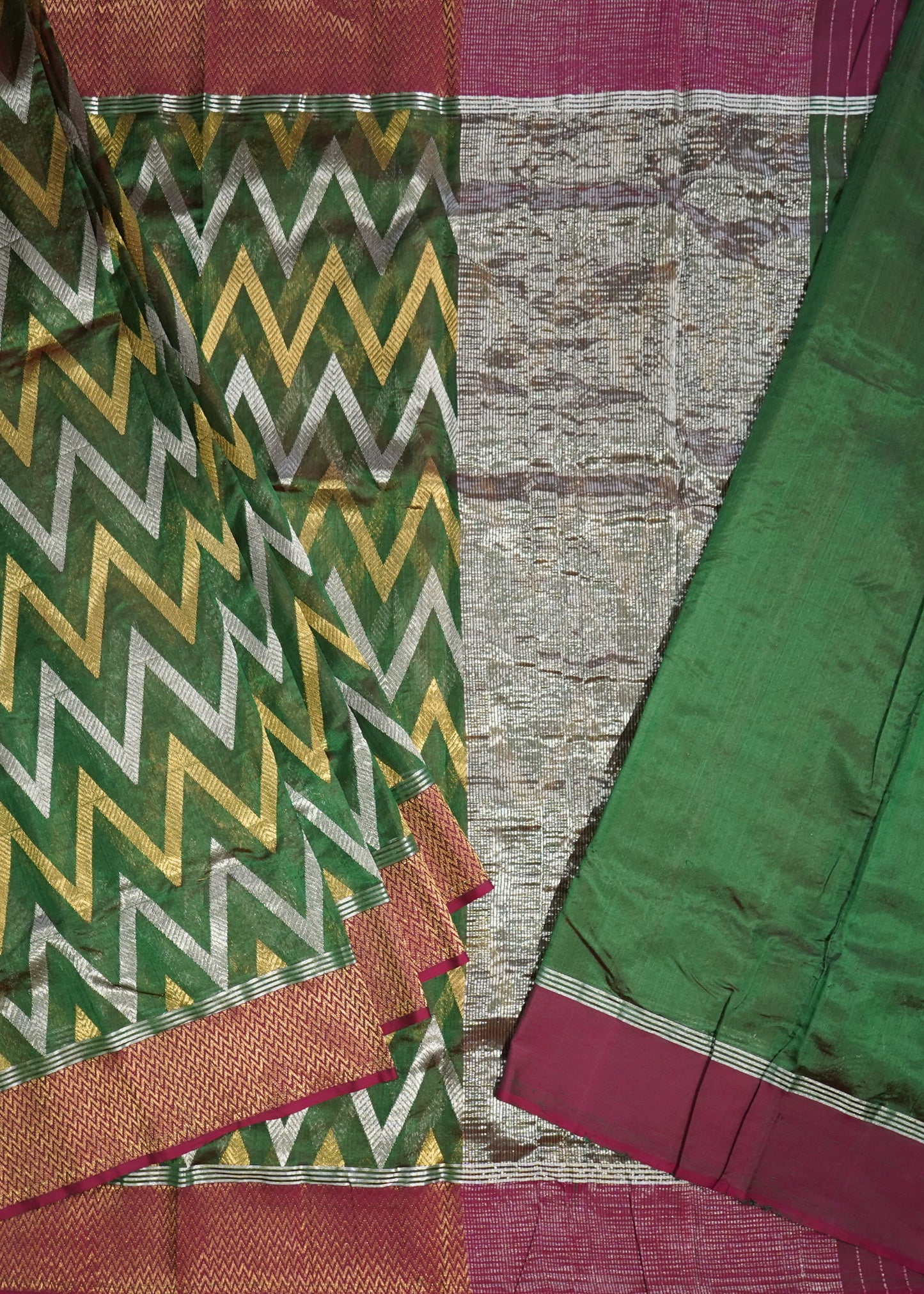 Dark Green Chanderi All Over Zari Pure Silk Handloom Saree