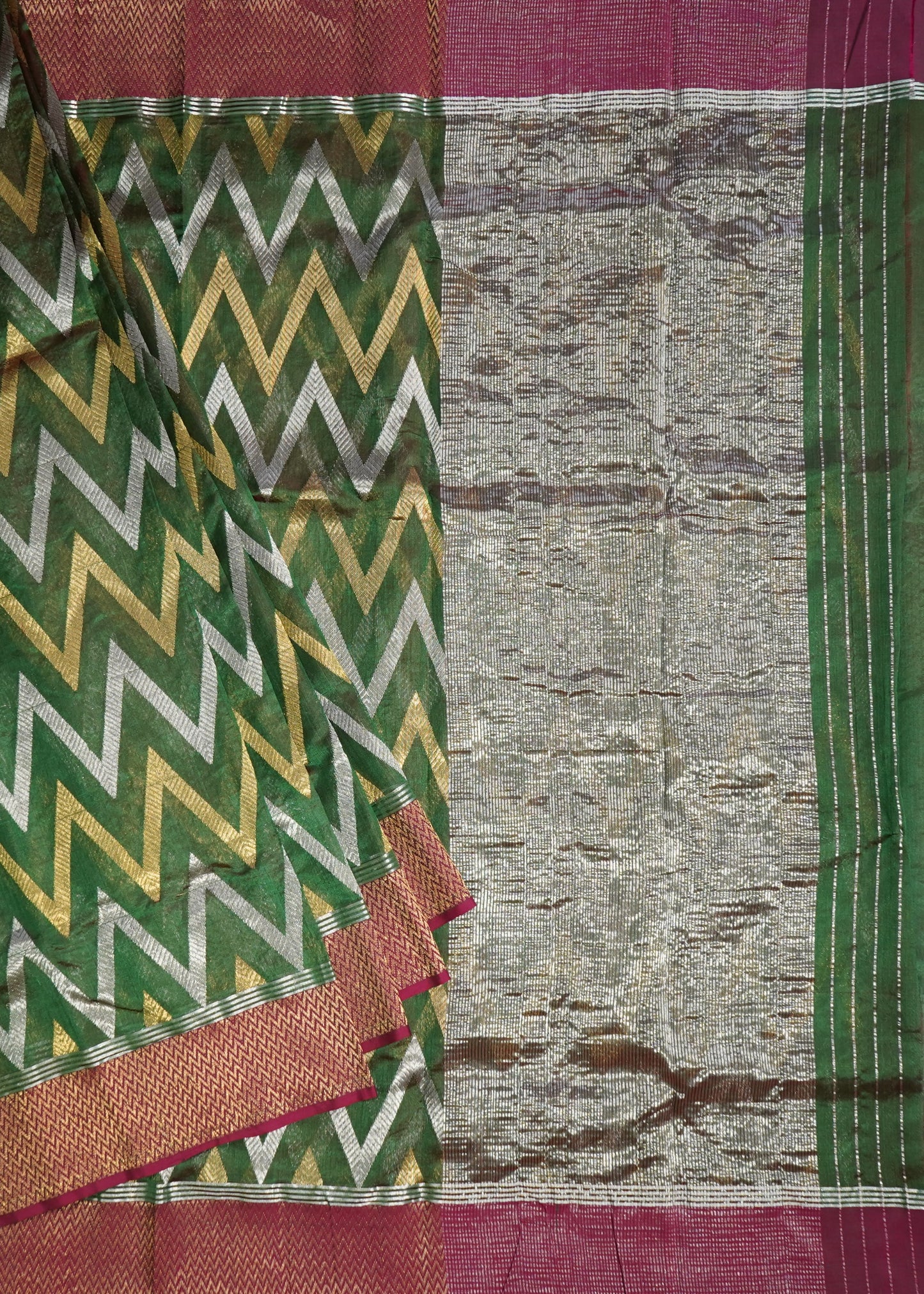 Dark Green Chanderi All Over Zari Pure Silk Handloom Saree