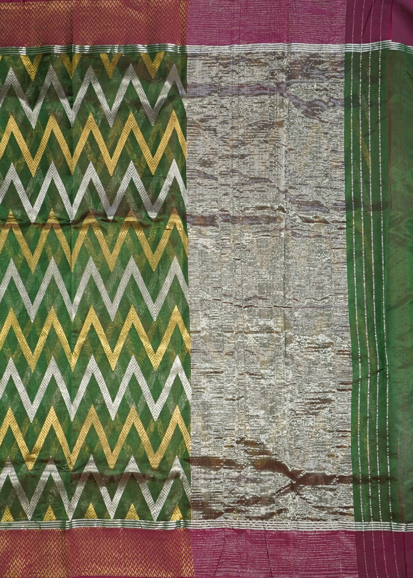 Dark Green Chanderi All Over Zari Pure Silk Handloom Saree