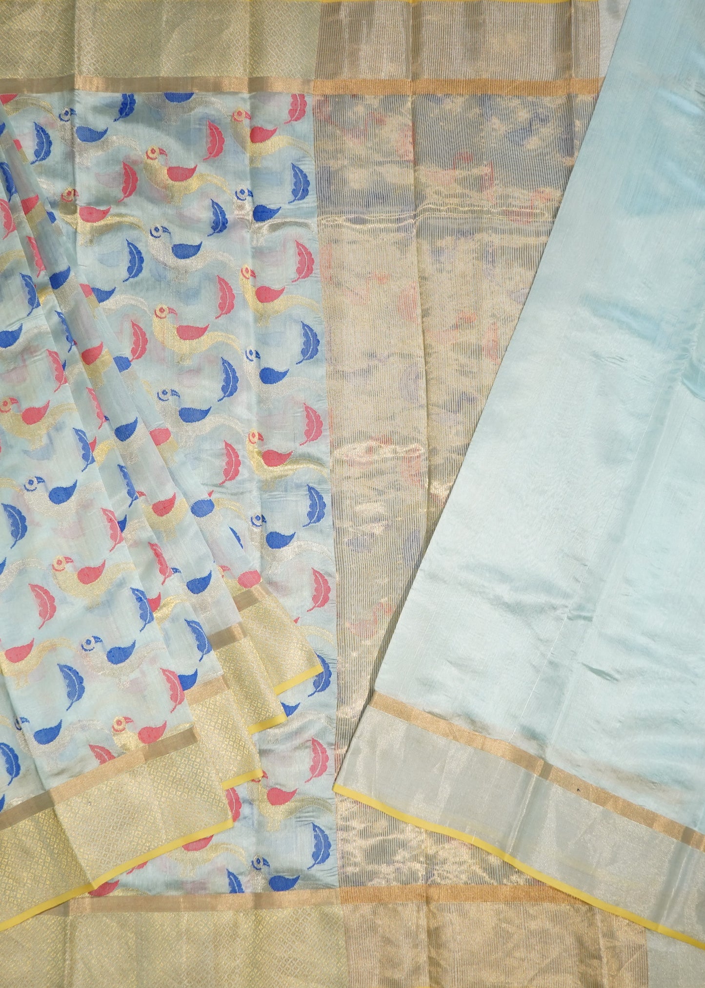 Sea Blue Chanderi All Over Zari Pure Silk Handloom Saree