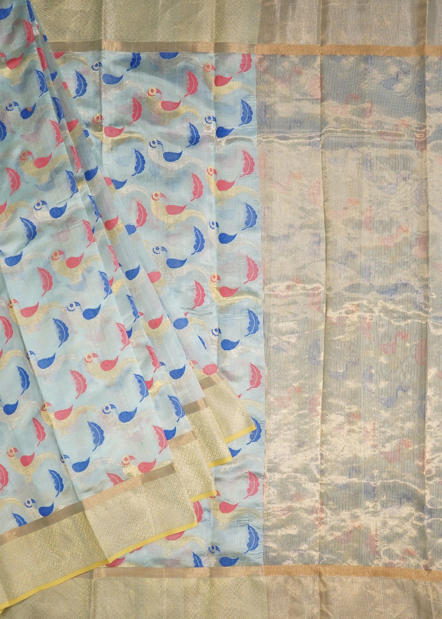 Sea Blue Chanderi All Over Zari Pure Silk Handloom Saree