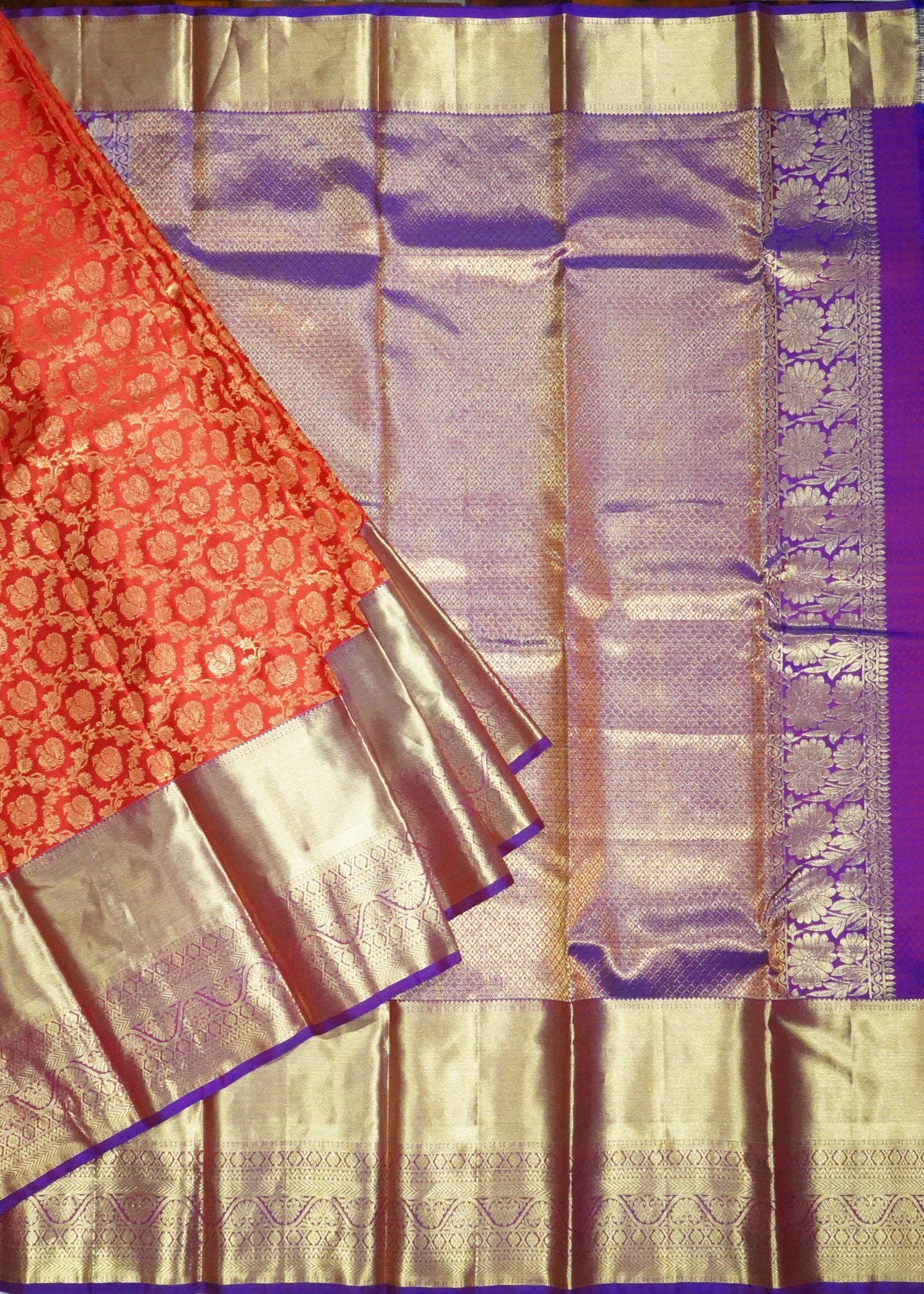 Orange Kanchi All Over Zari Pure Silk Handloom Saree