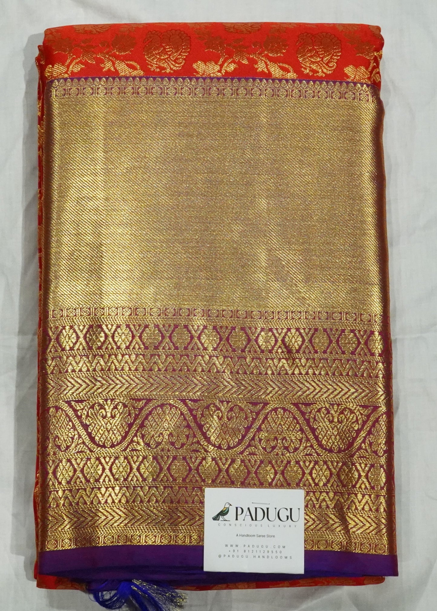 Orange Kanchi All Over Zari Pure Silk Handloom Saree