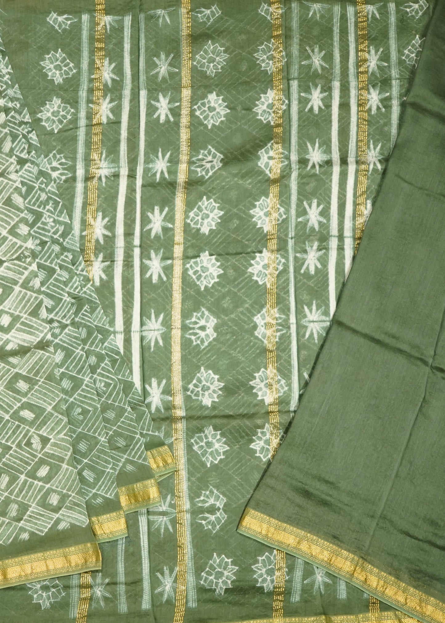Dark Green Maheshwari Shibori Pure Cotton Silk Handloom Saree