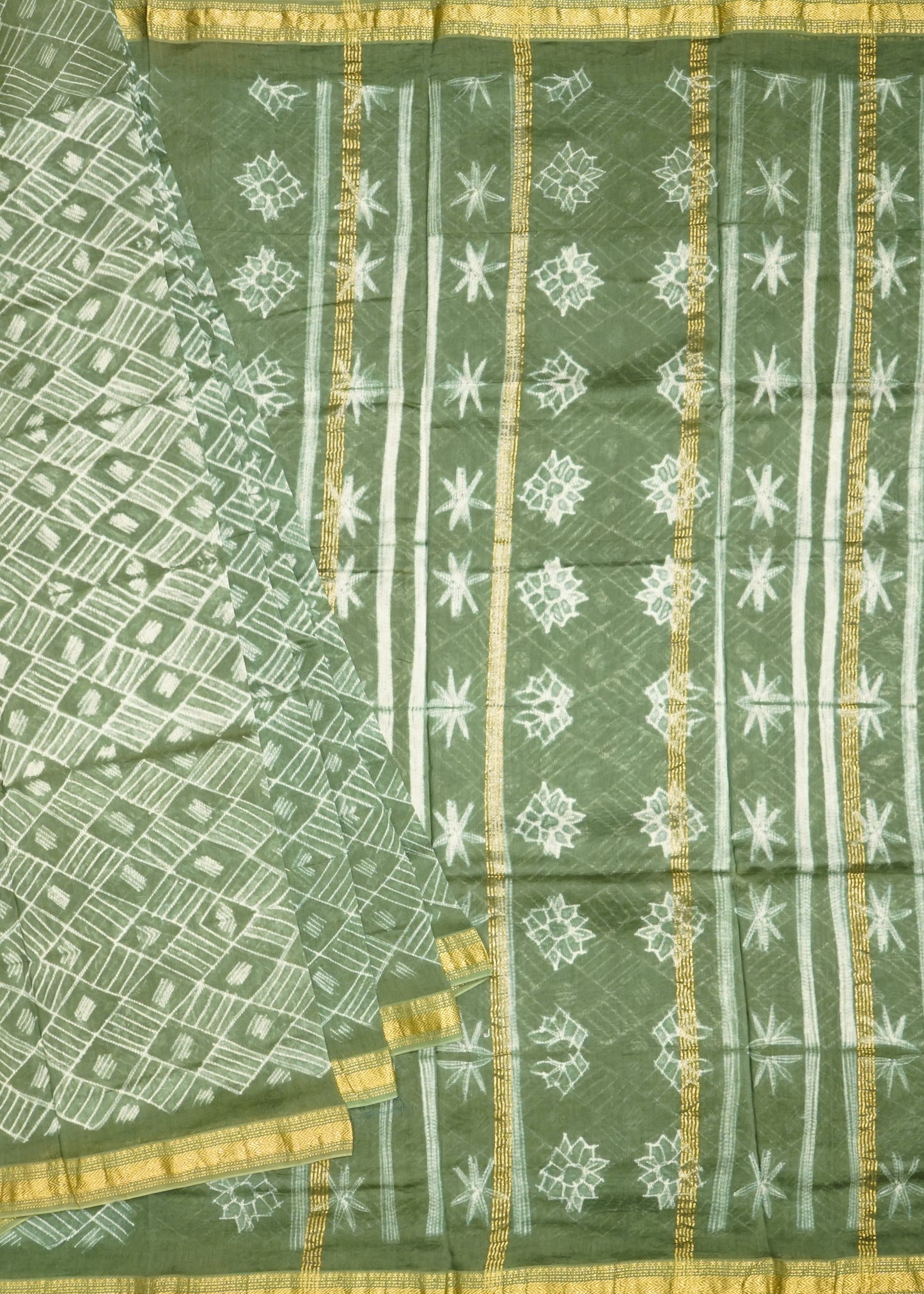 Dark Green Maheshwari Shibori Pure Cotton Silk Handloom Saree