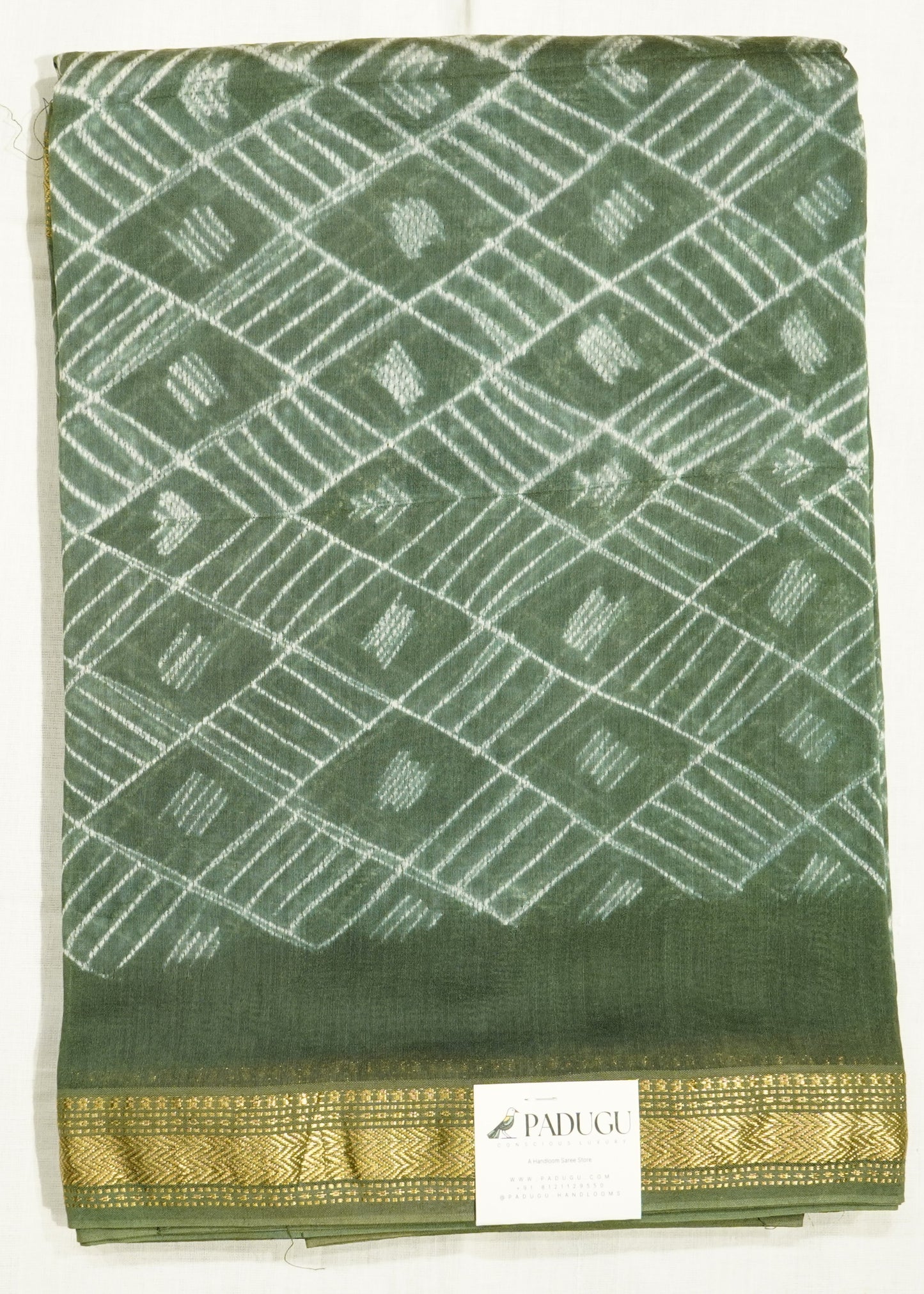 Dark Green Maheshwari Shibori Pure Cotton Silk Handloom Saree