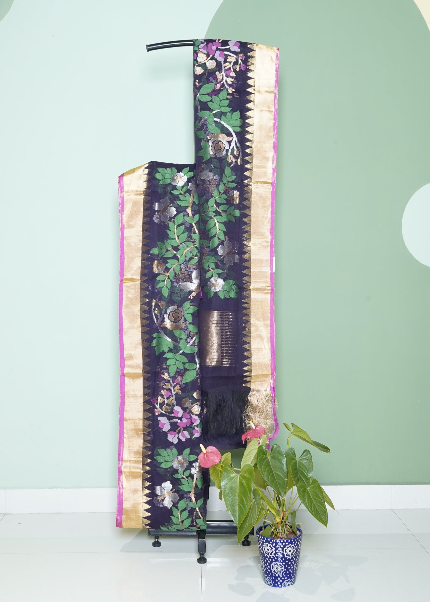 Black Ponduru All Over Jamdani Pure Cotton Handloom Saree