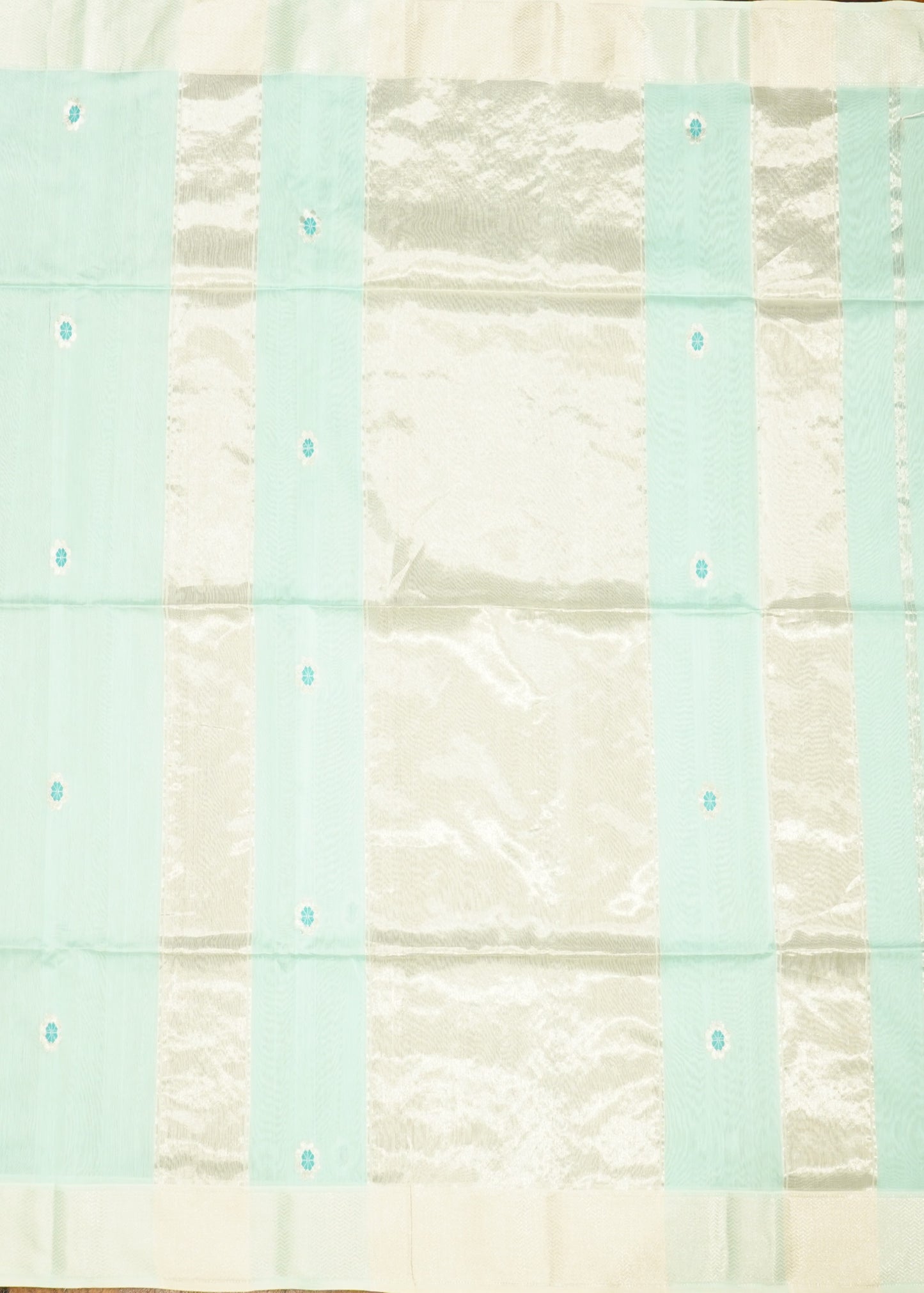 Sea Green Maheshwari Meena Buti Pure Cotton Silk Handloom Saree
