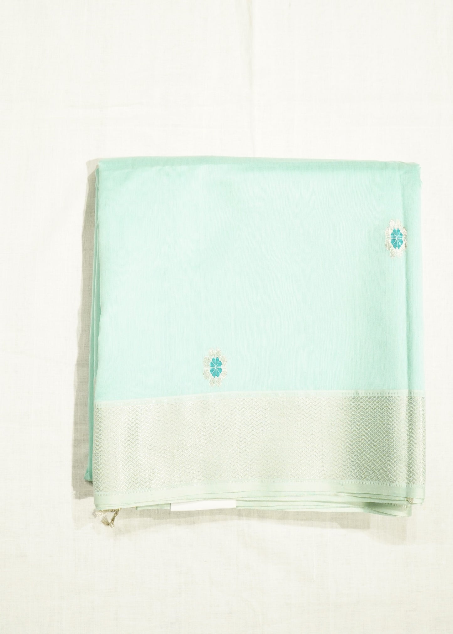 Sea Green Maheshwari Meena Buti Pure Cotton Silk Handloom Saree