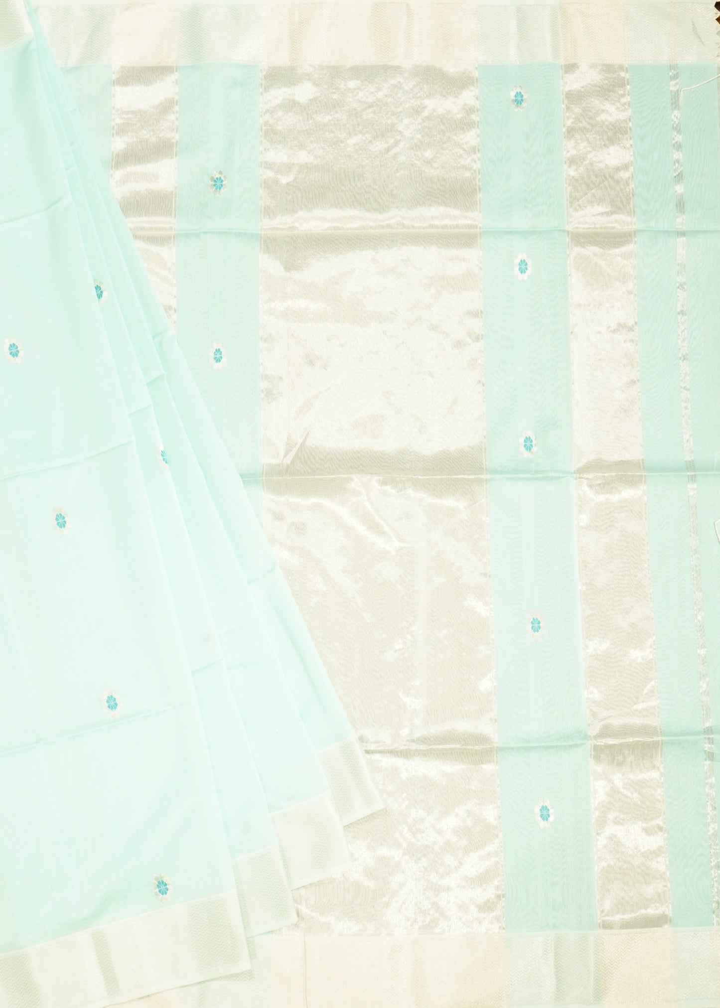 Sea Green Maheshwari Meena Buti Pure Cotton Silk Handloom Saree