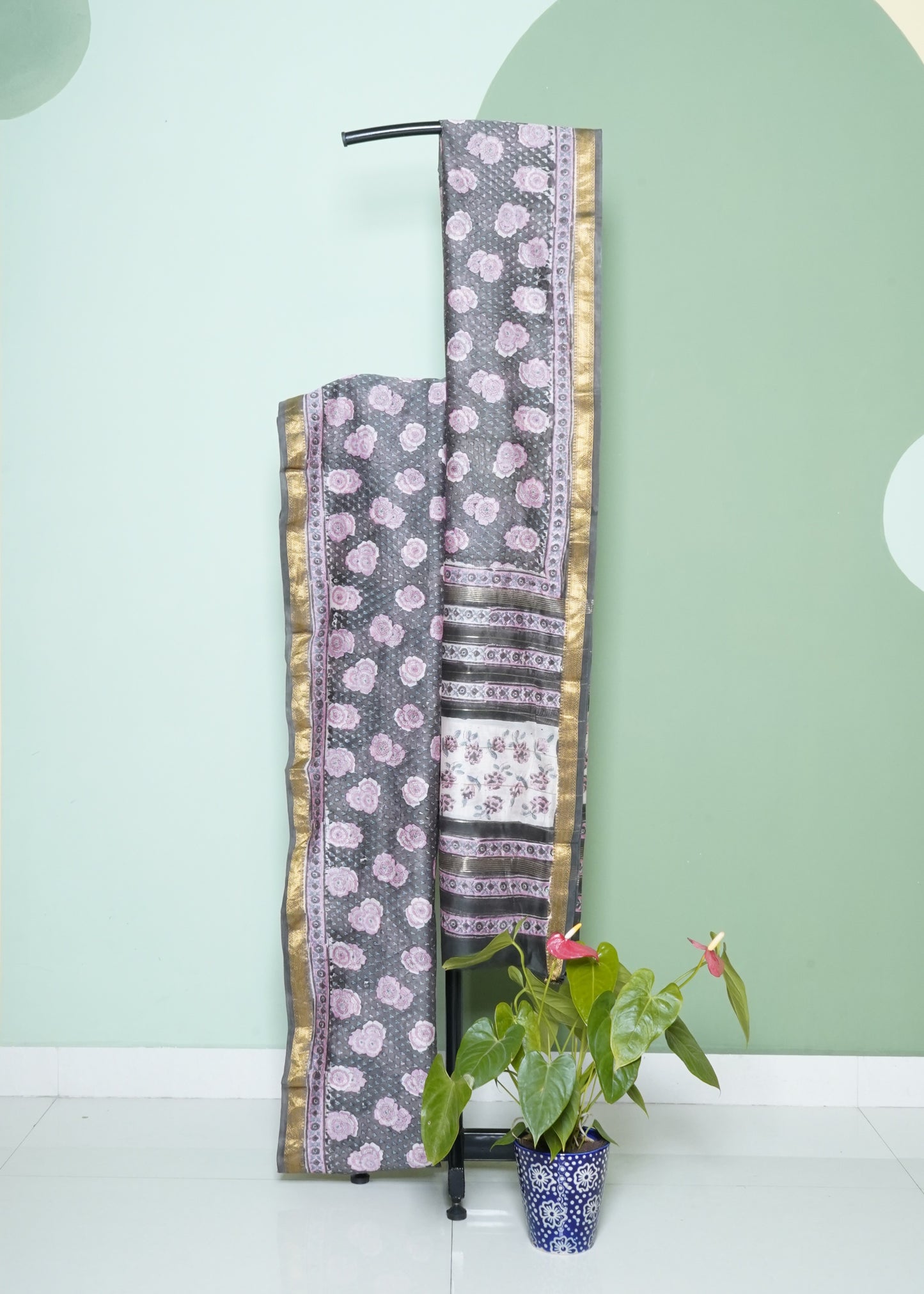 Green Maheshwari Sanganeri Hand Block Pure Cotton Silk Handloom Saree