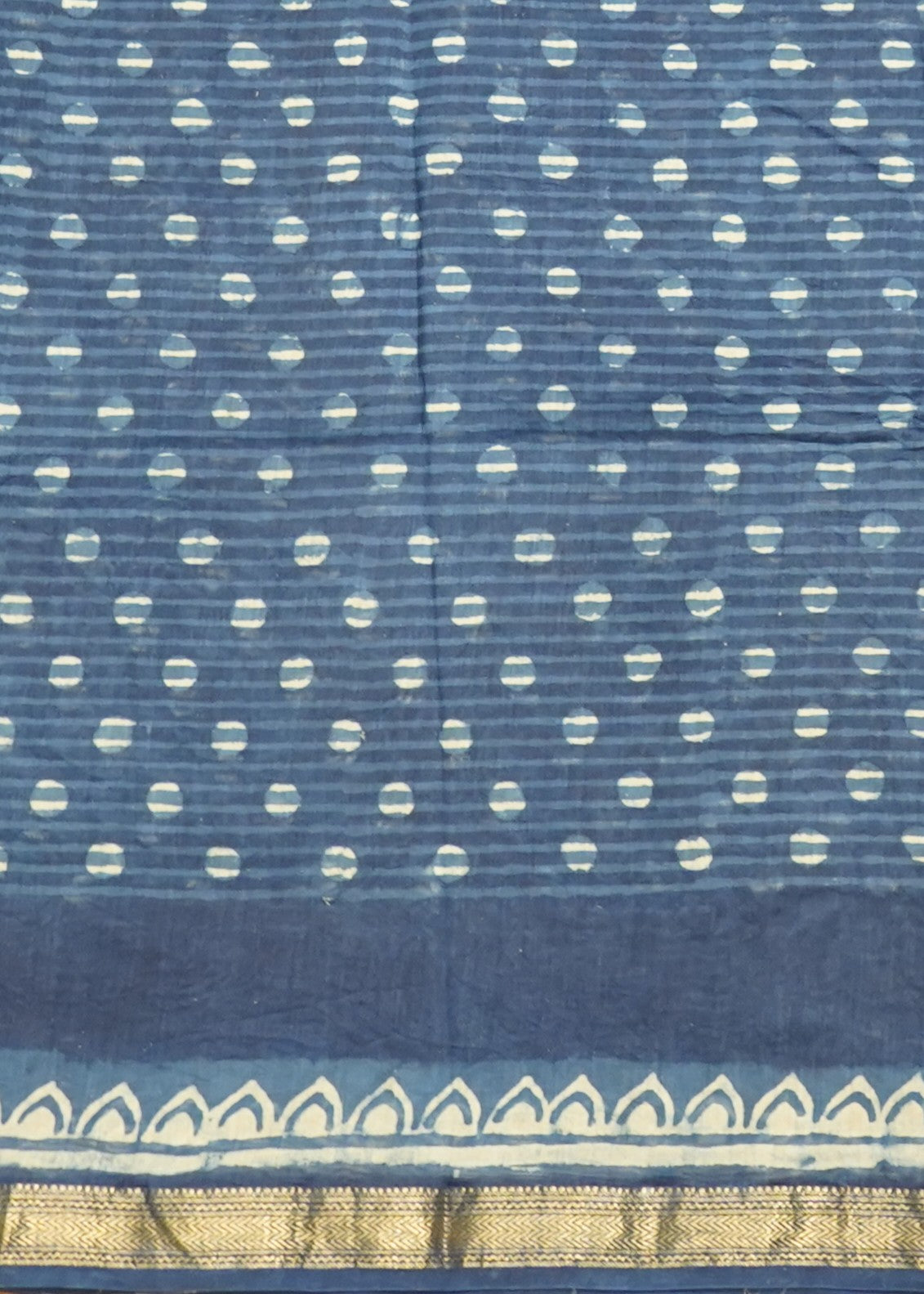 Dark Blue Maheshwari Sanganeri Hand Block Pure Cotton Silk Handloom Saree