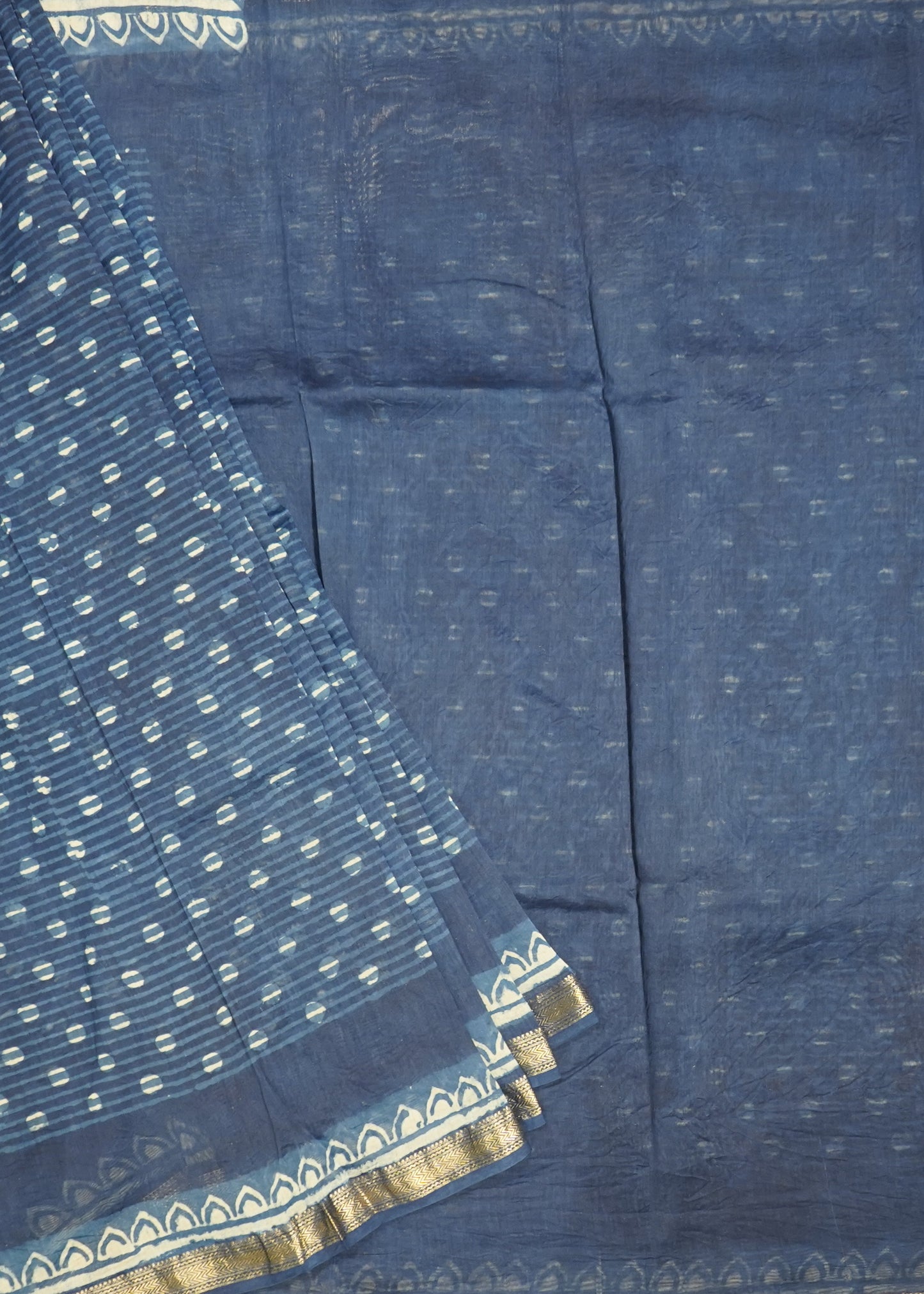 Dark Blue Maheshwari Sanganeri Hand Block Pure Cotton Silk Handloom Saree