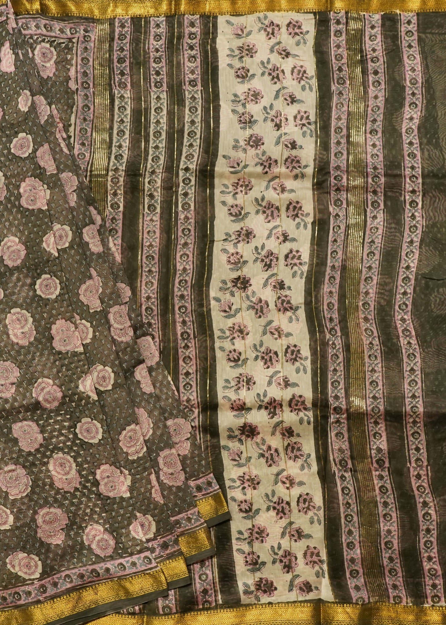 Green Maheshwari Sanganeri Hand Block Pure Cotton Silk Handloom Saree