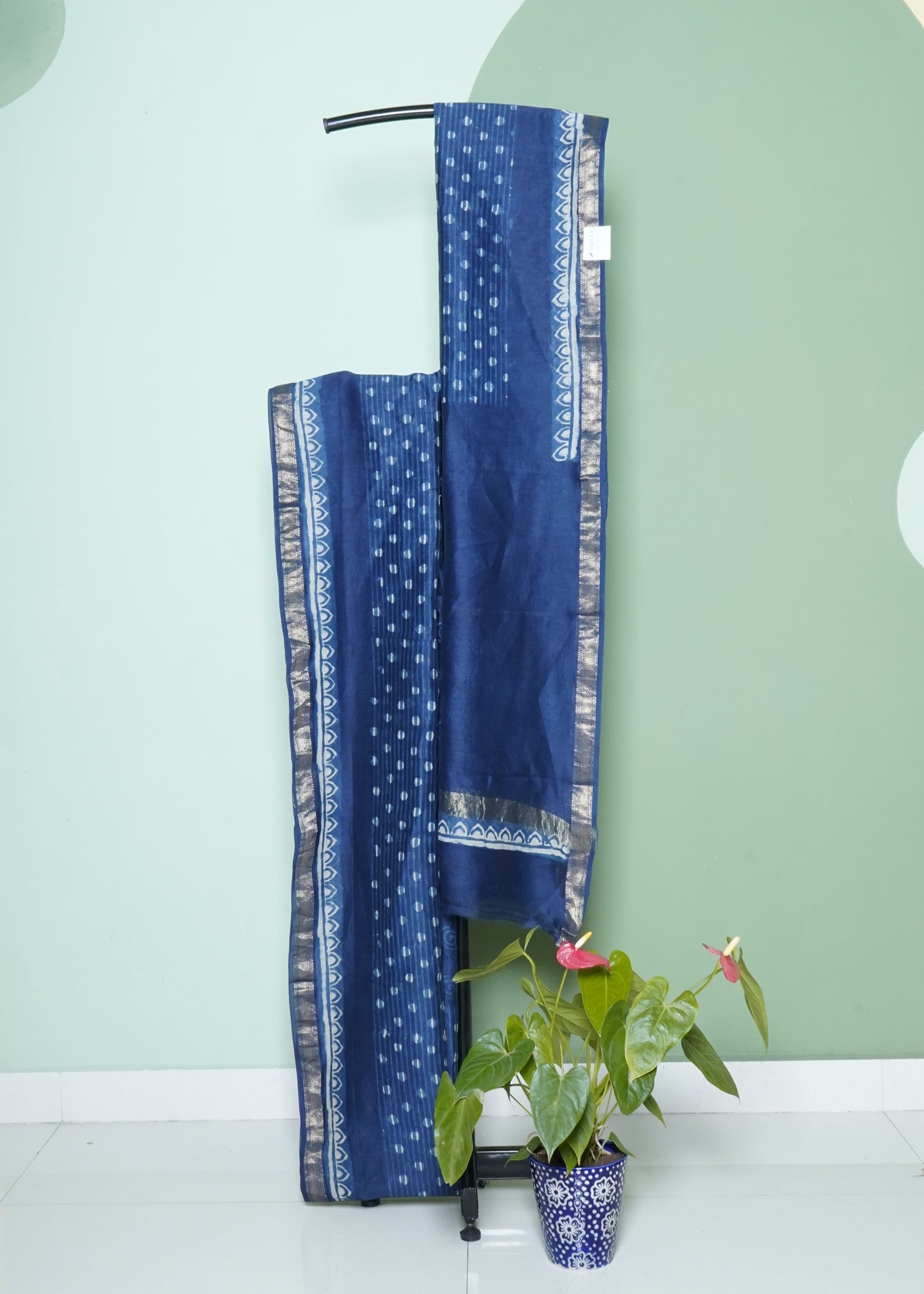Dark Blue Maheshwari Sanganeri Hand Block Pure Cotton Silk Handloom Saree
