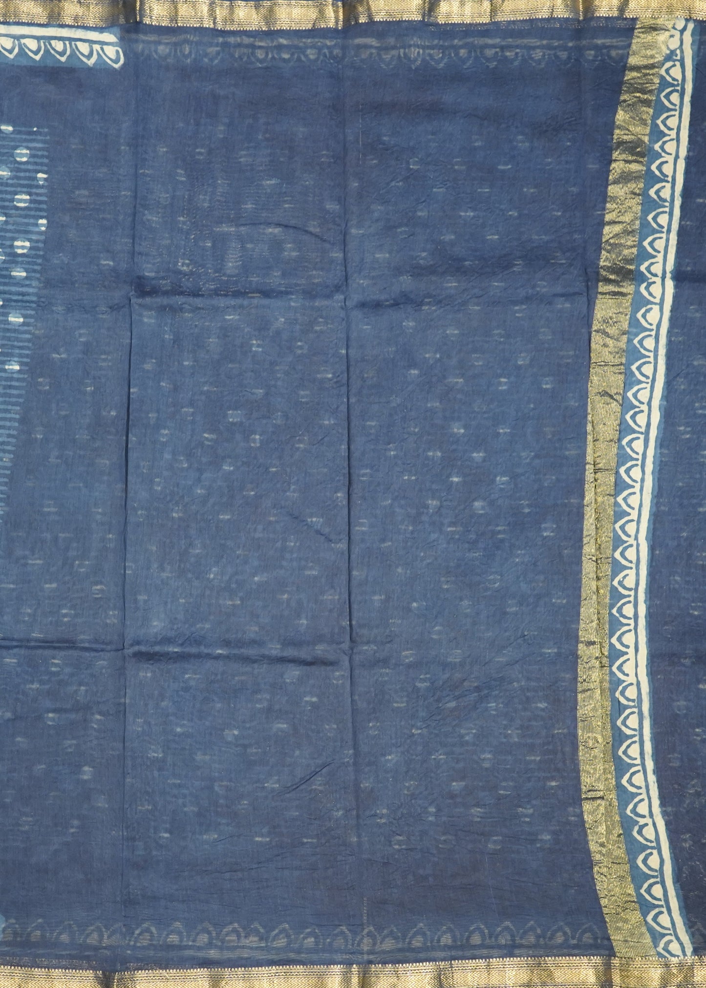 Dark Blue Maheshwari Sanganeri Hand Block Pure Cotton Silk Handloom Saree