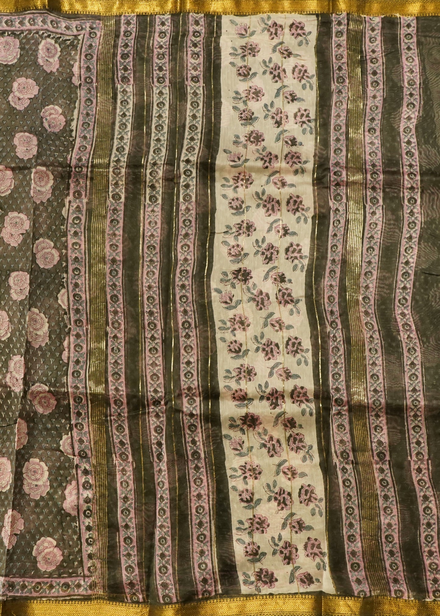 Green Maheshwari Sanganeri Hand Block Pure Cotton Silk Handloom Saree
