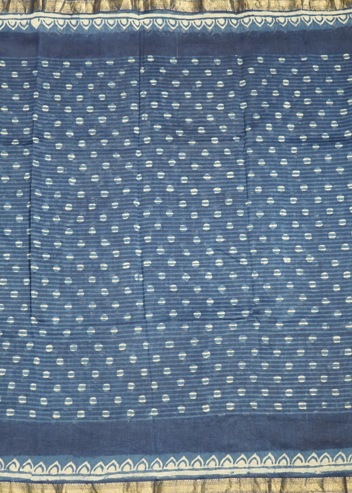 Dark Blue Maheshwari Sanganeri Hand Block Pure Cotton Silk Handloom Saree