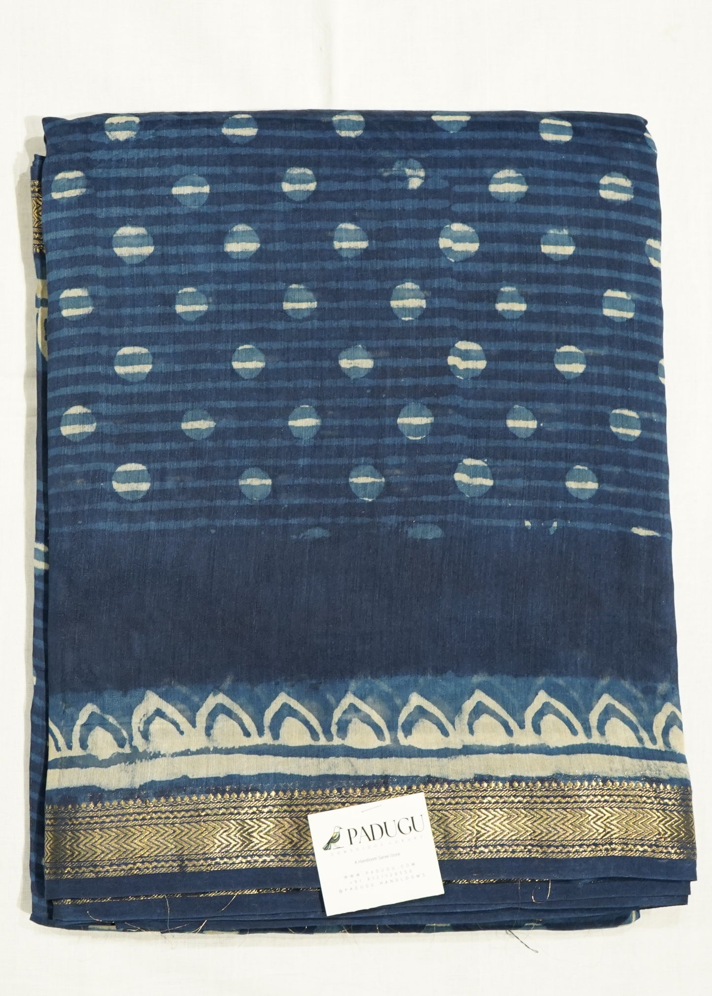Dark Blue Maheshwari Sanganeri Hand Block Pure Cotton Silk Handloom Saree