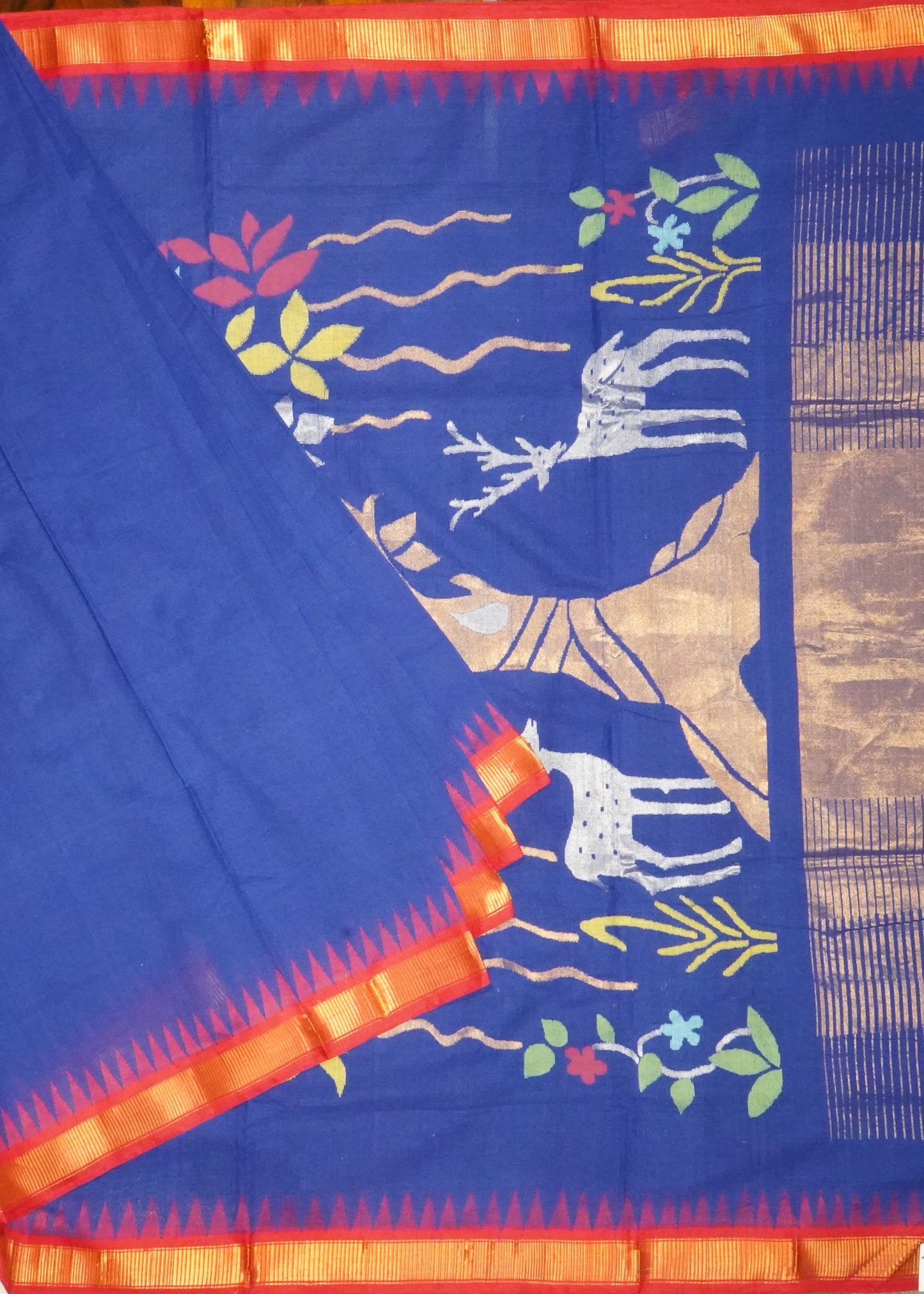 Blue Ponduru Jamdani Pure Cotton Handloom Saree