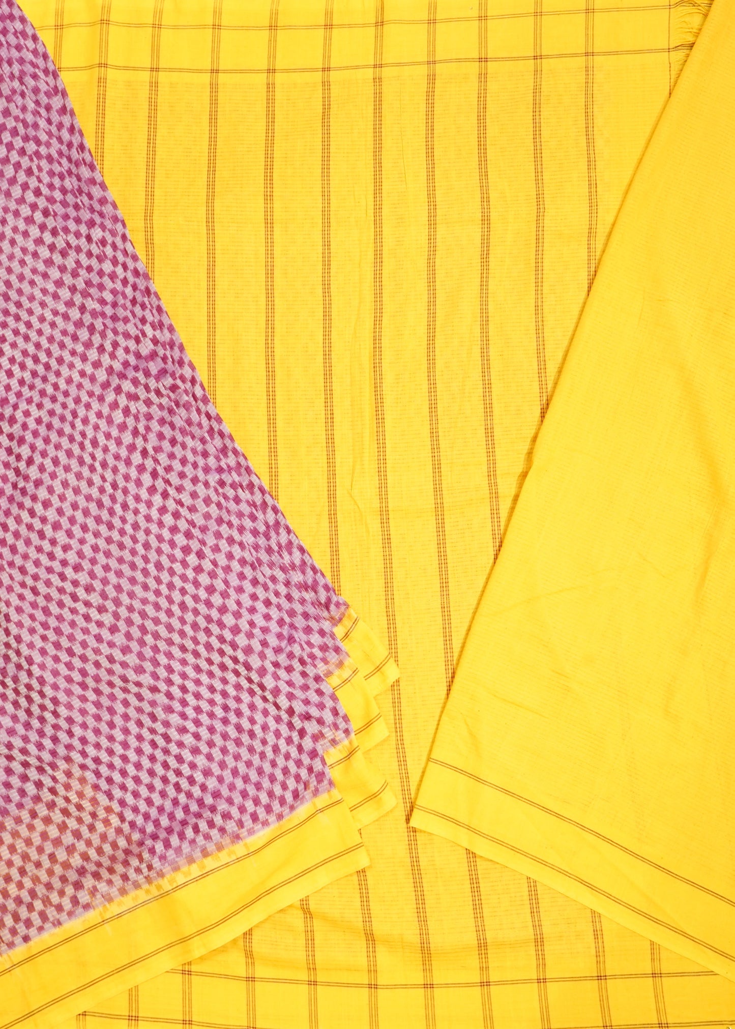 Pink Pochampally Ikkat Missing Checks Pure Cotton Handloom Saree
