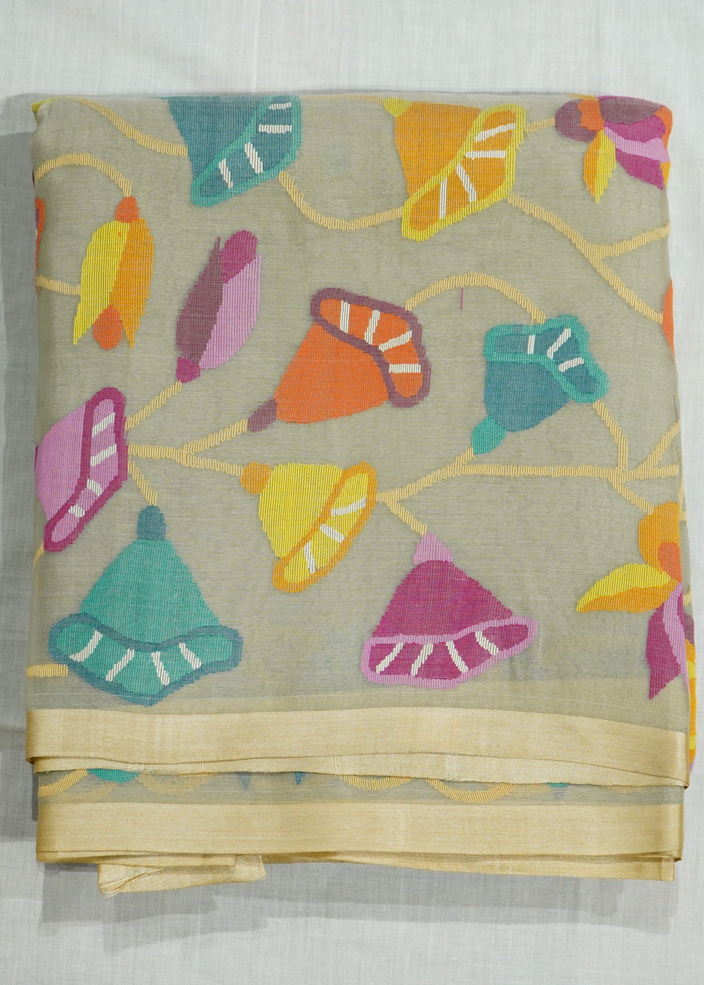 Gray Bengal Jamdhani Buti Muslin Pure Silk Handloom saree