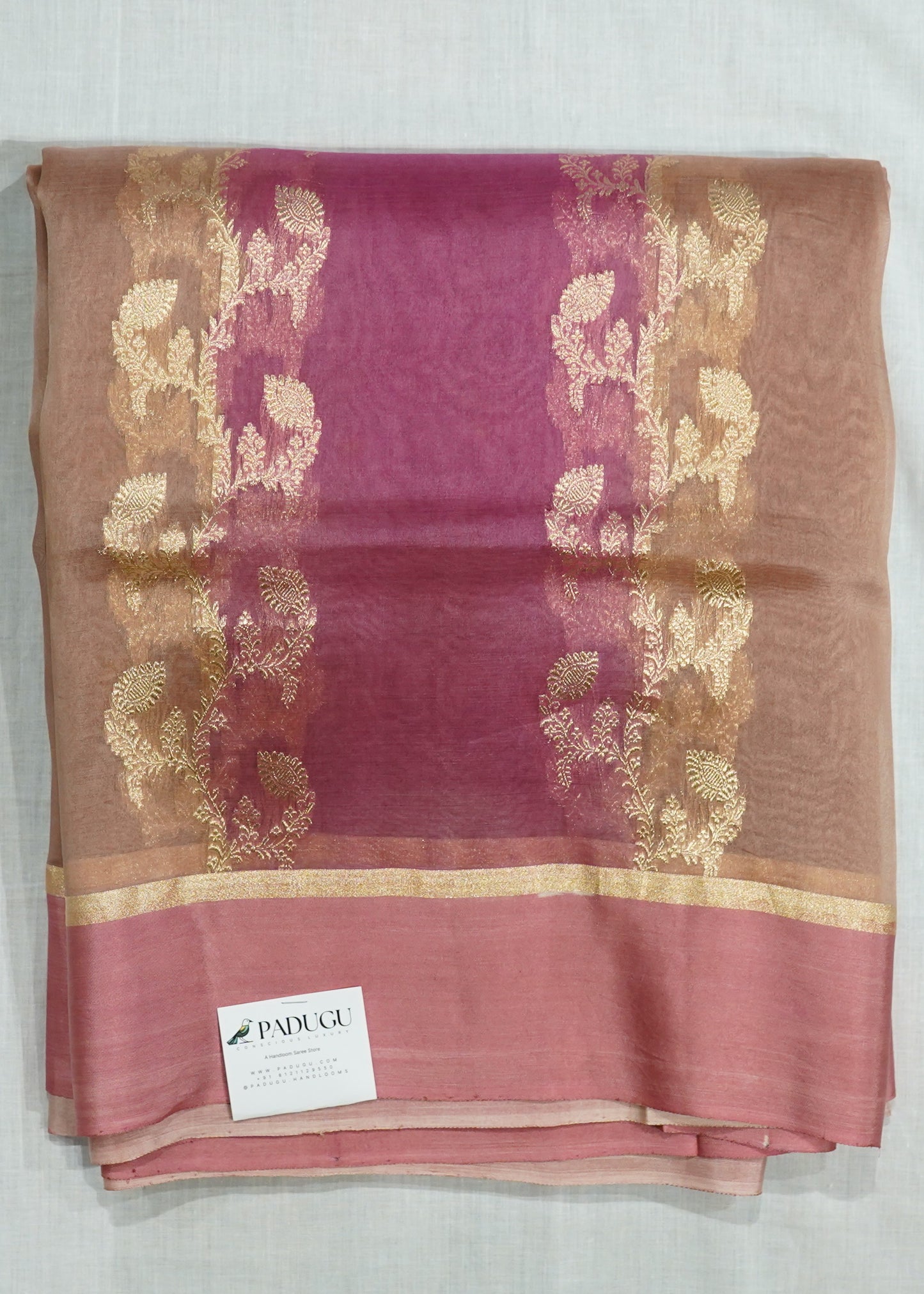 Mauve Banaras Rangkaat Kora Pure Silk Handloom Saree