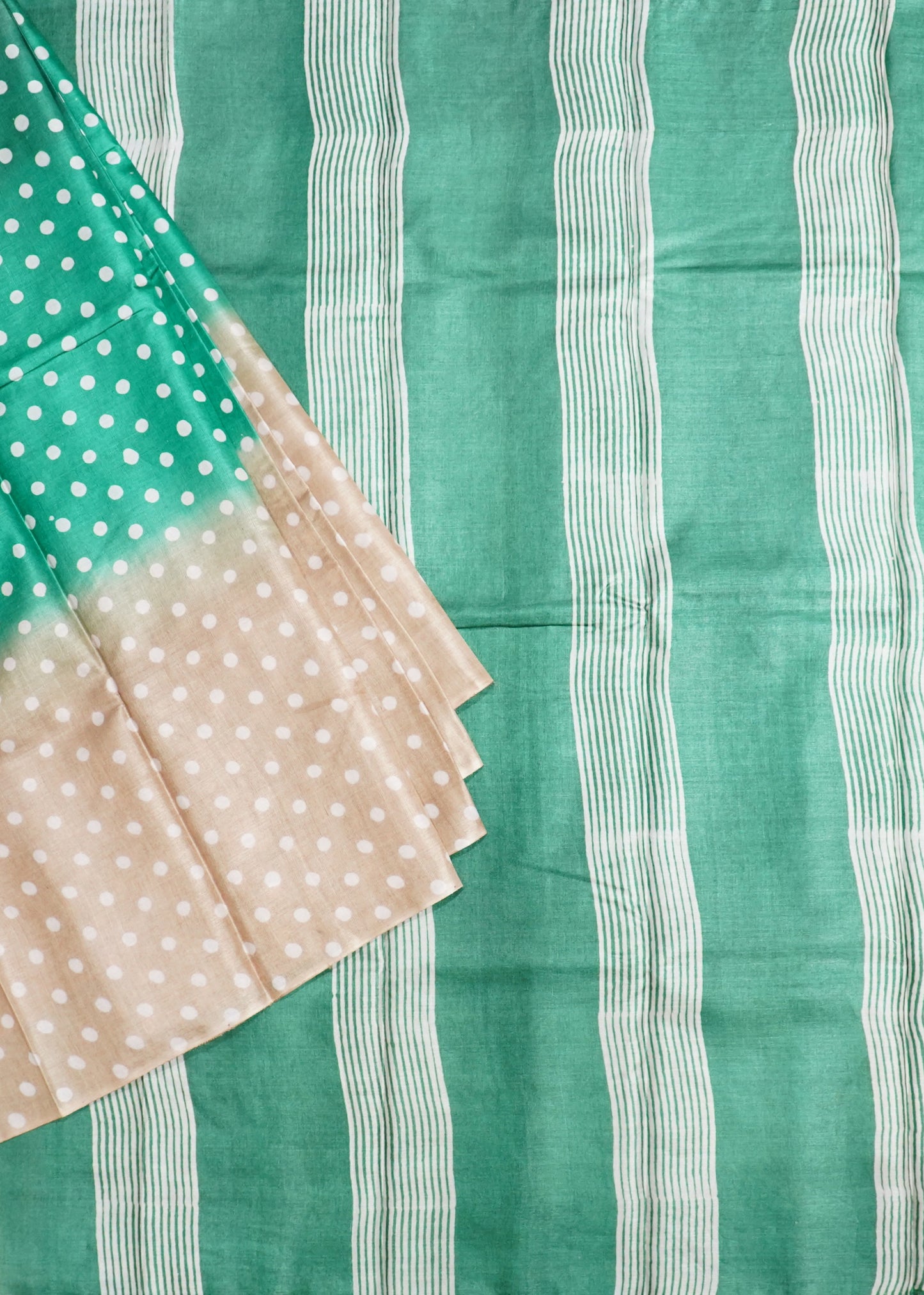 Green Tussar Hand Block Print Pure Handloom Saree
