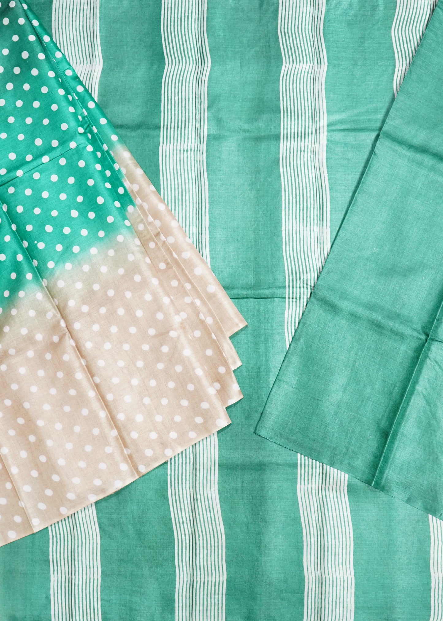 Green Tussar Hand Block Print Pure Handloom Saree
