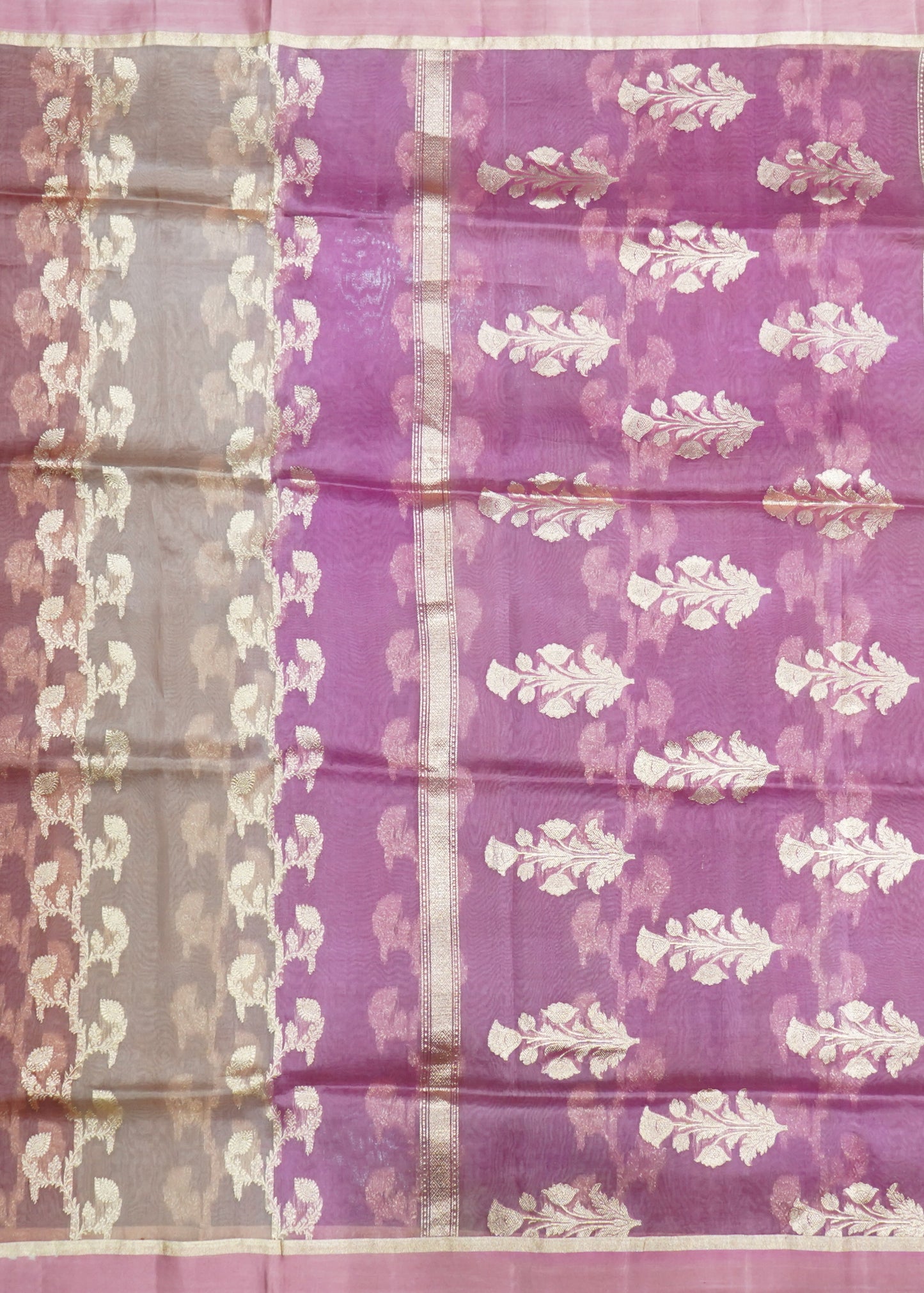 Mauve Banaras Rangkaat Kora Pure Silk Handloom Saree