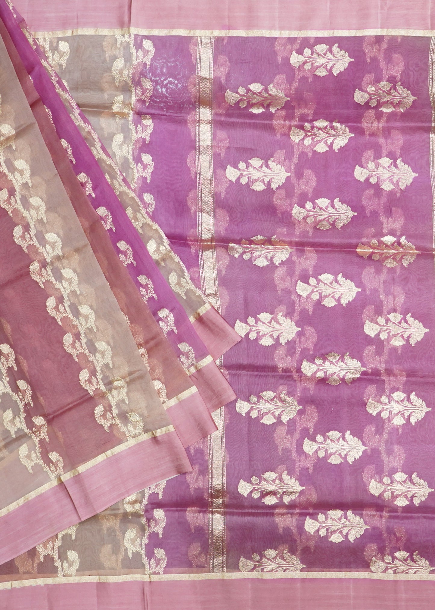 Mauve Banaras Rangkaat Kora Pure Silk Handloom Saree