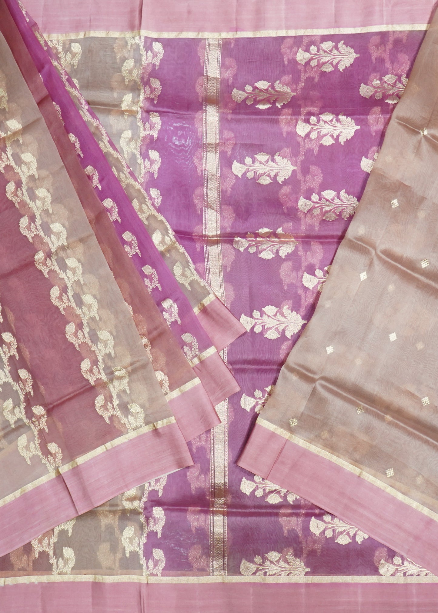 Mauve Banaras Rangkaat Kora Pure Silk Handloom Saree