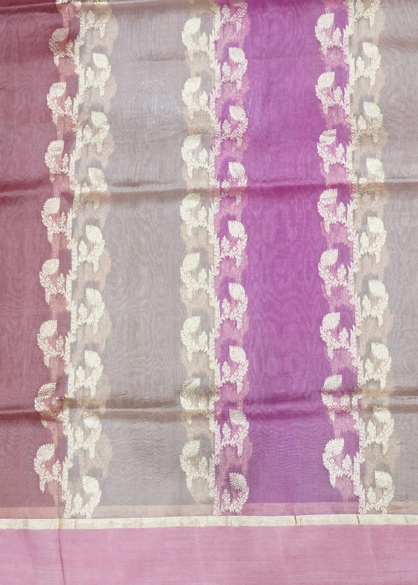 Mauve Banaras Rangkaat Kora Pure Silk Handloom Saree