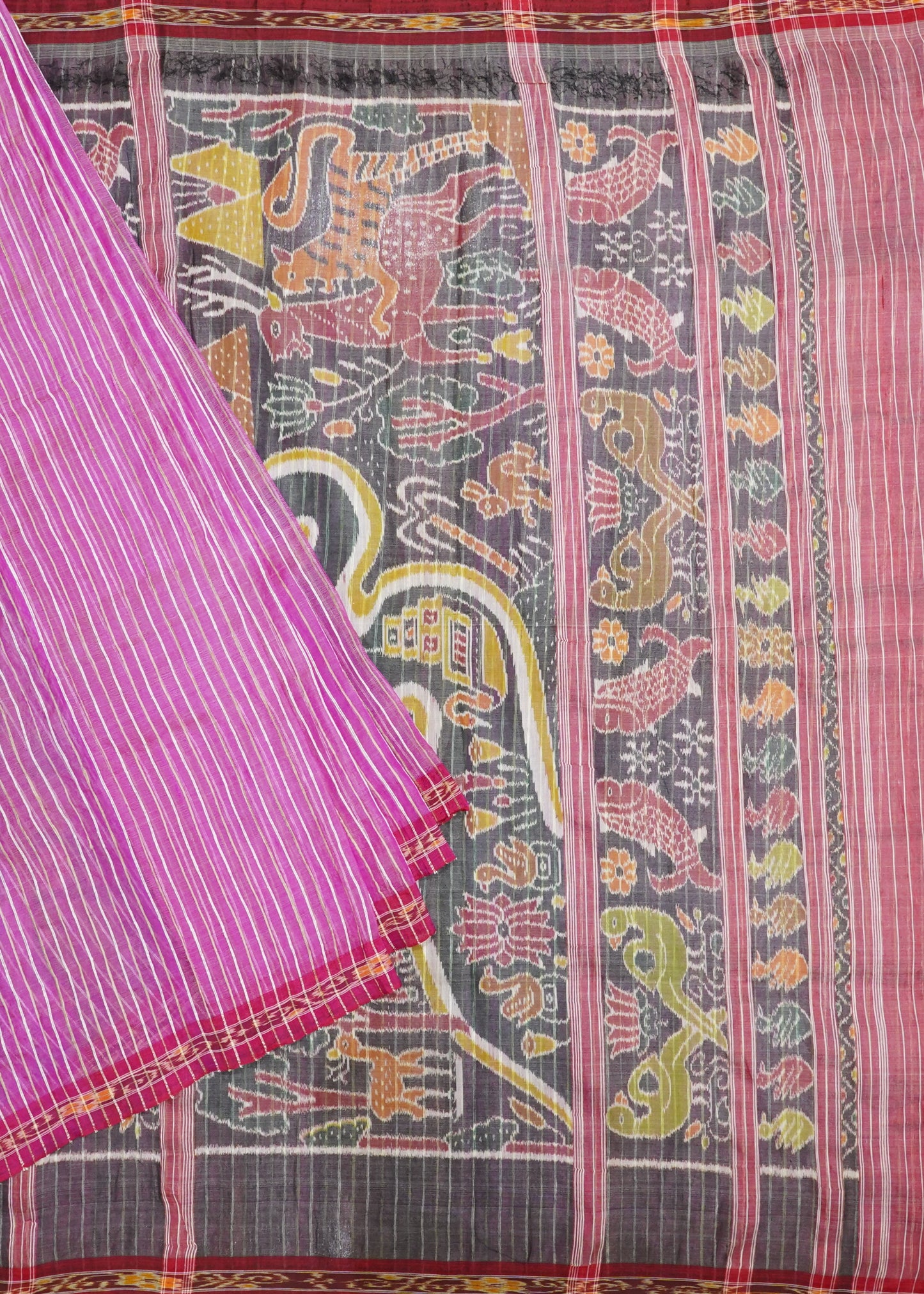 Pink Orissa Net Pure Silk Handloom Saree