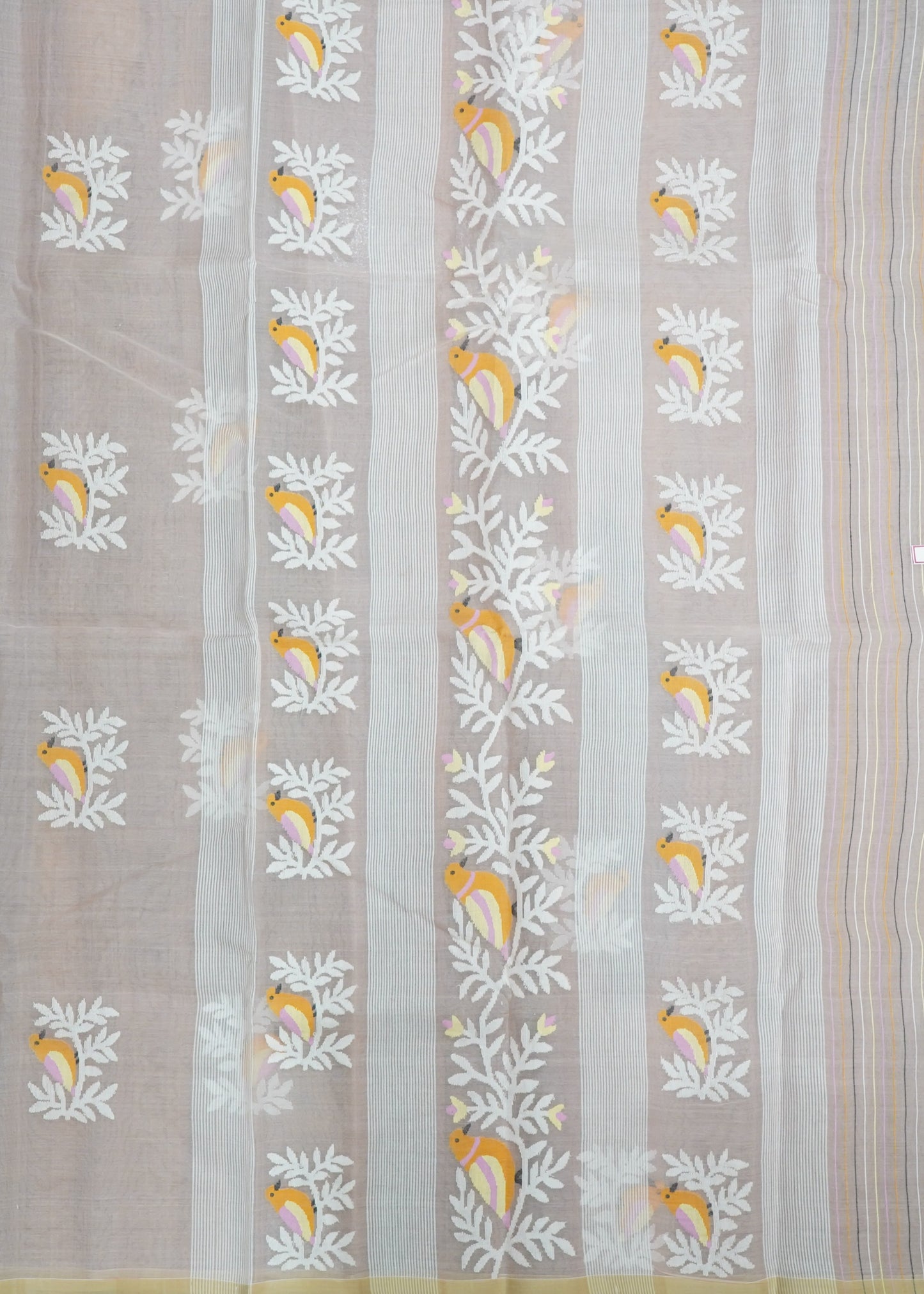 Light Apricot Bengal Bird Jamdhani Buti Pure Silk Handloom saree