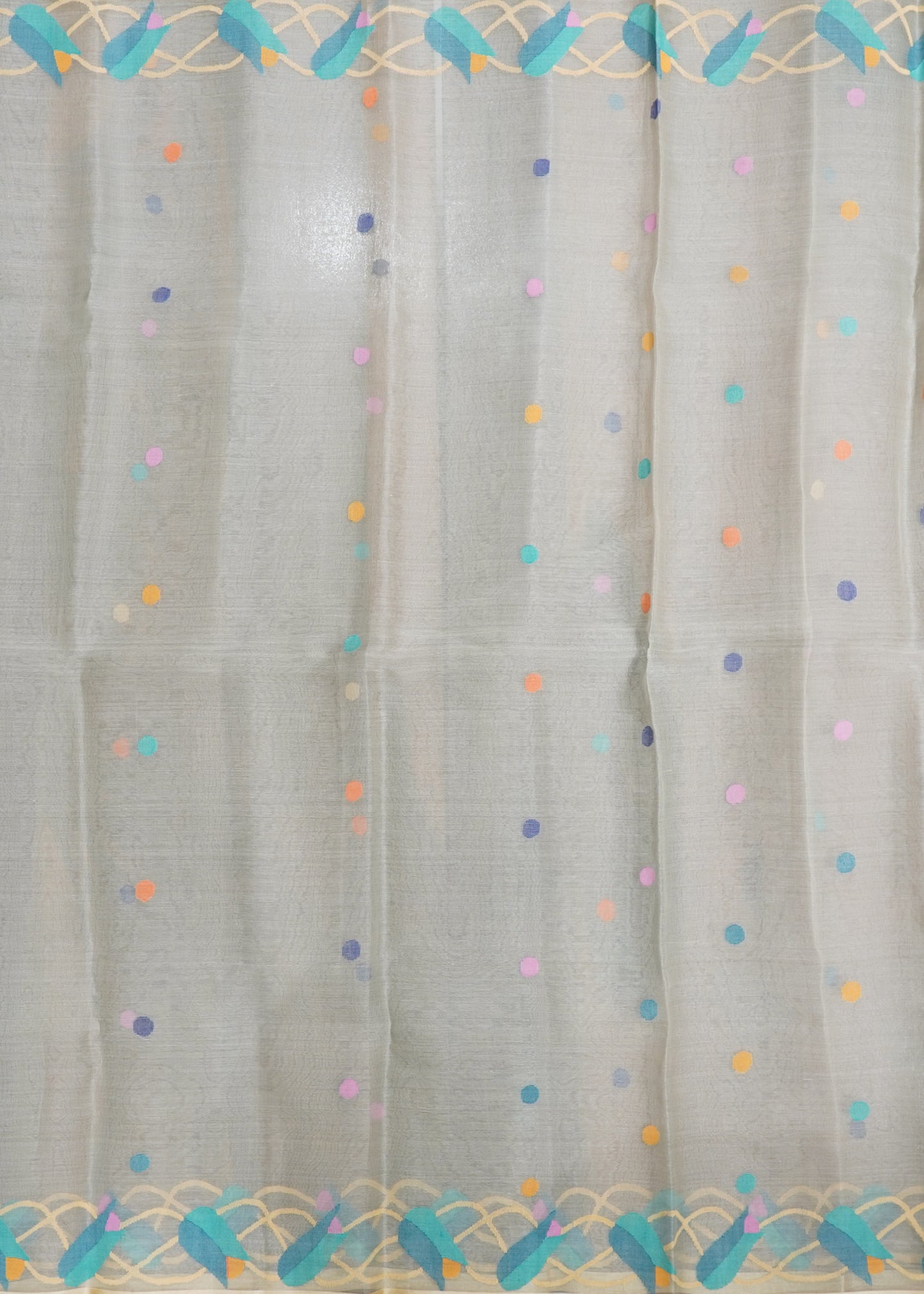 Gray Bengal Jamdhani Buti Muslin Pure Silk Handloom saree