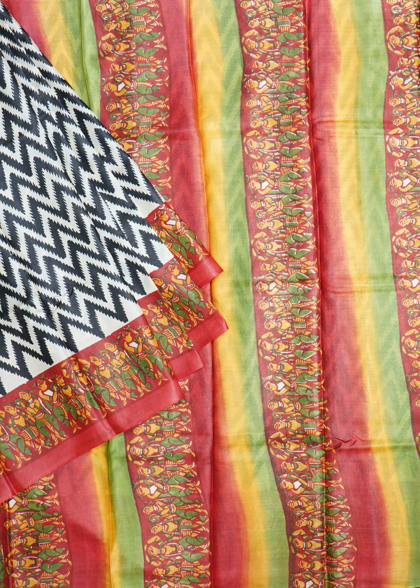 Black Tussar Hand Block Print Pure Handloom Saree