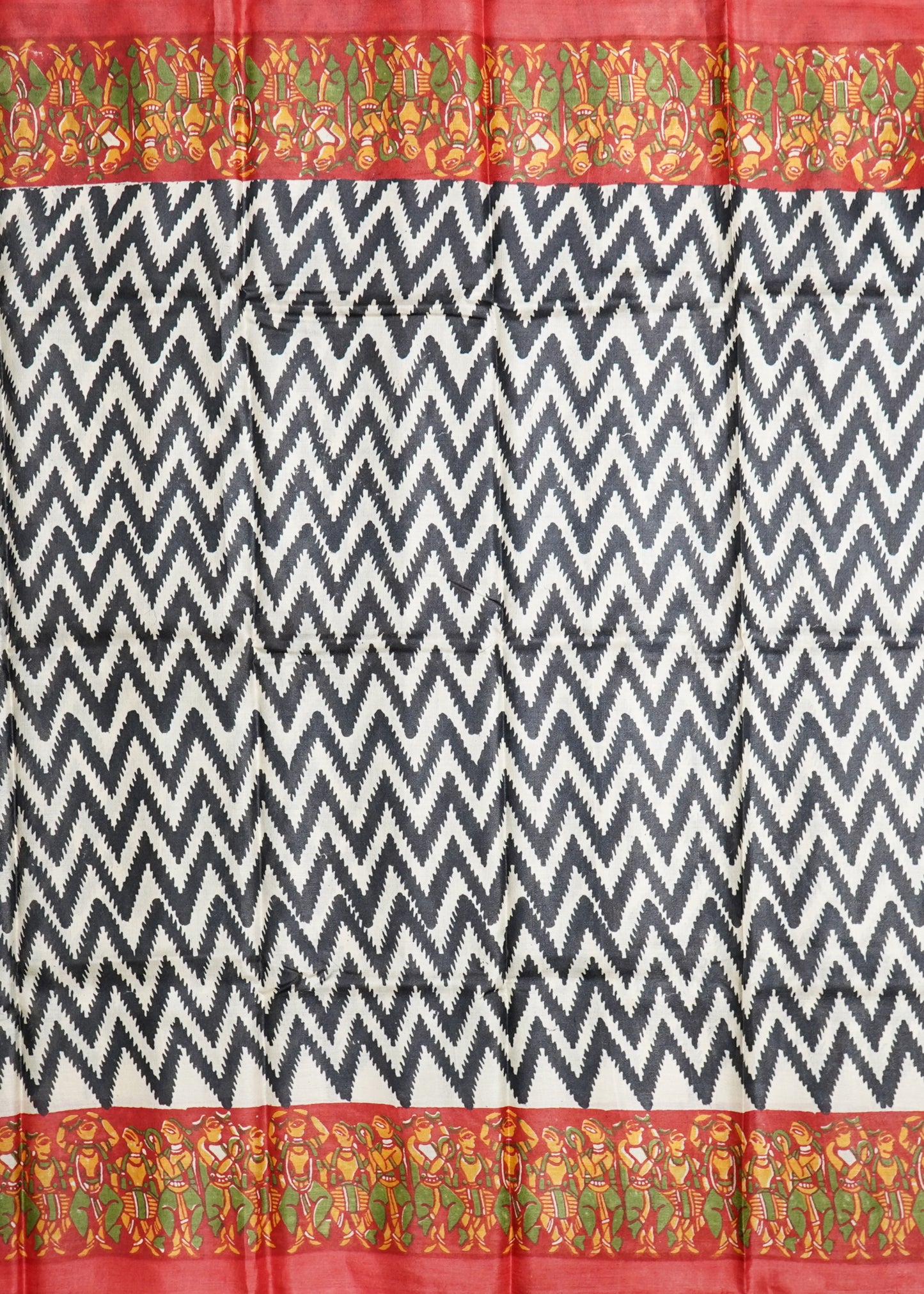 Black Tussar Hand Block Print Pure Handloom Saree