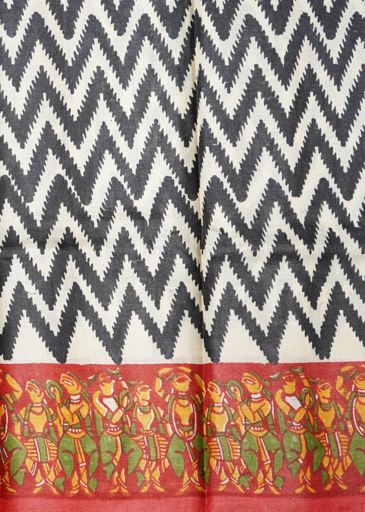 Black Tussar Hand Block Print Pure Handloom Saree