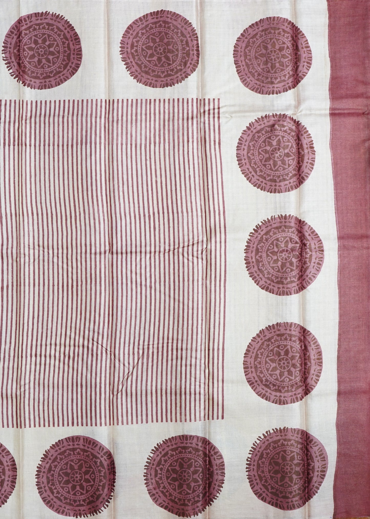 Cream Tussar Hand Block Print Pure Handloom Saree