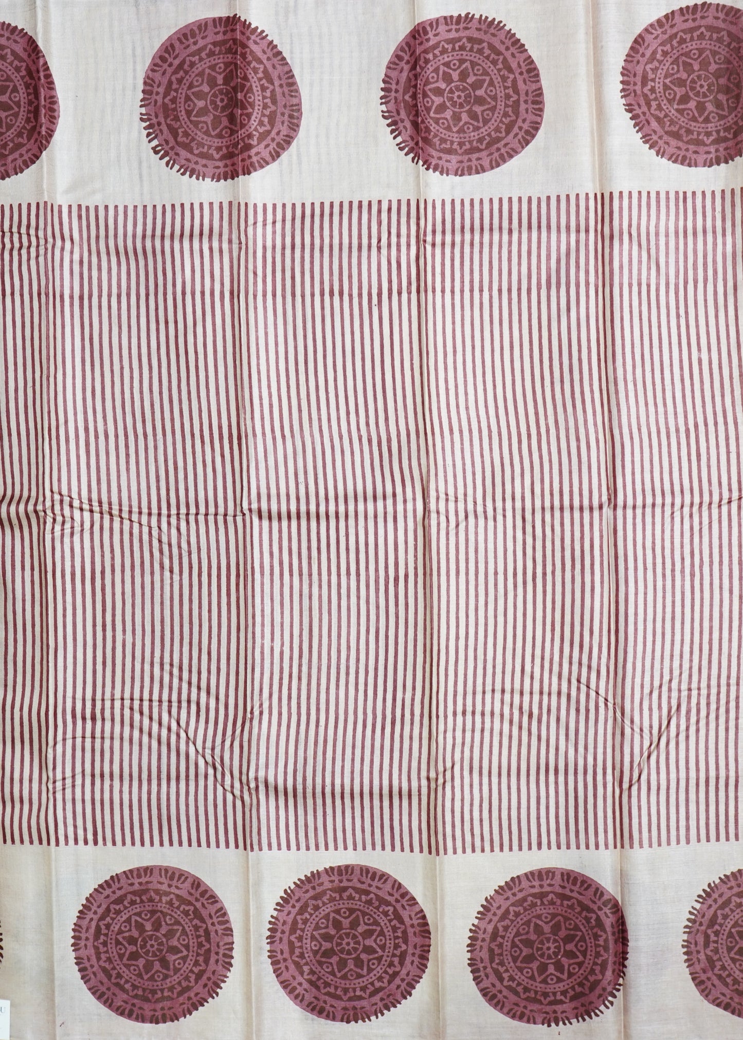 Cream Tussar Hand Block Print Pure Handloom Saree