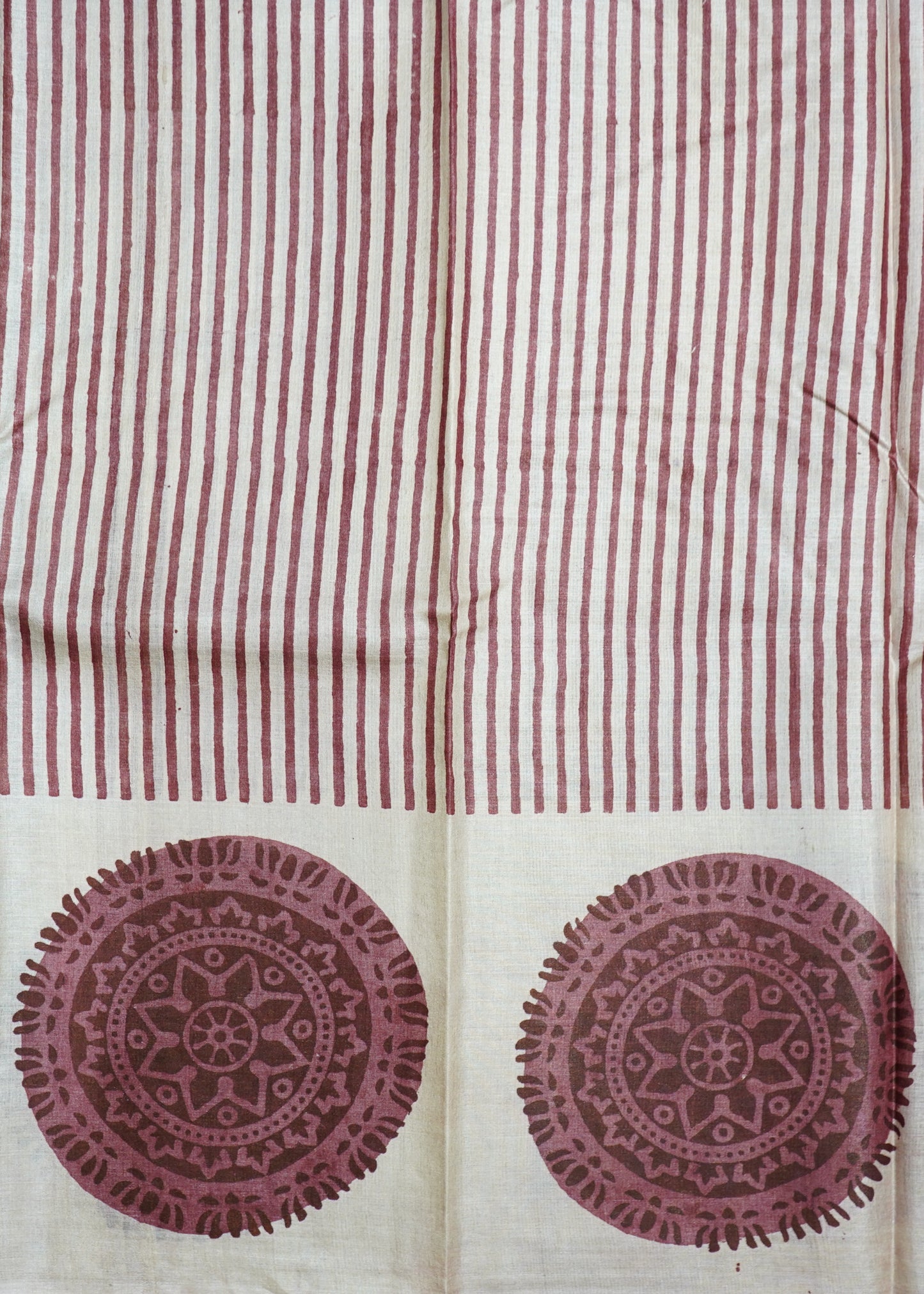 Cream Tussar Hand Block Print Pure Handloom Saree