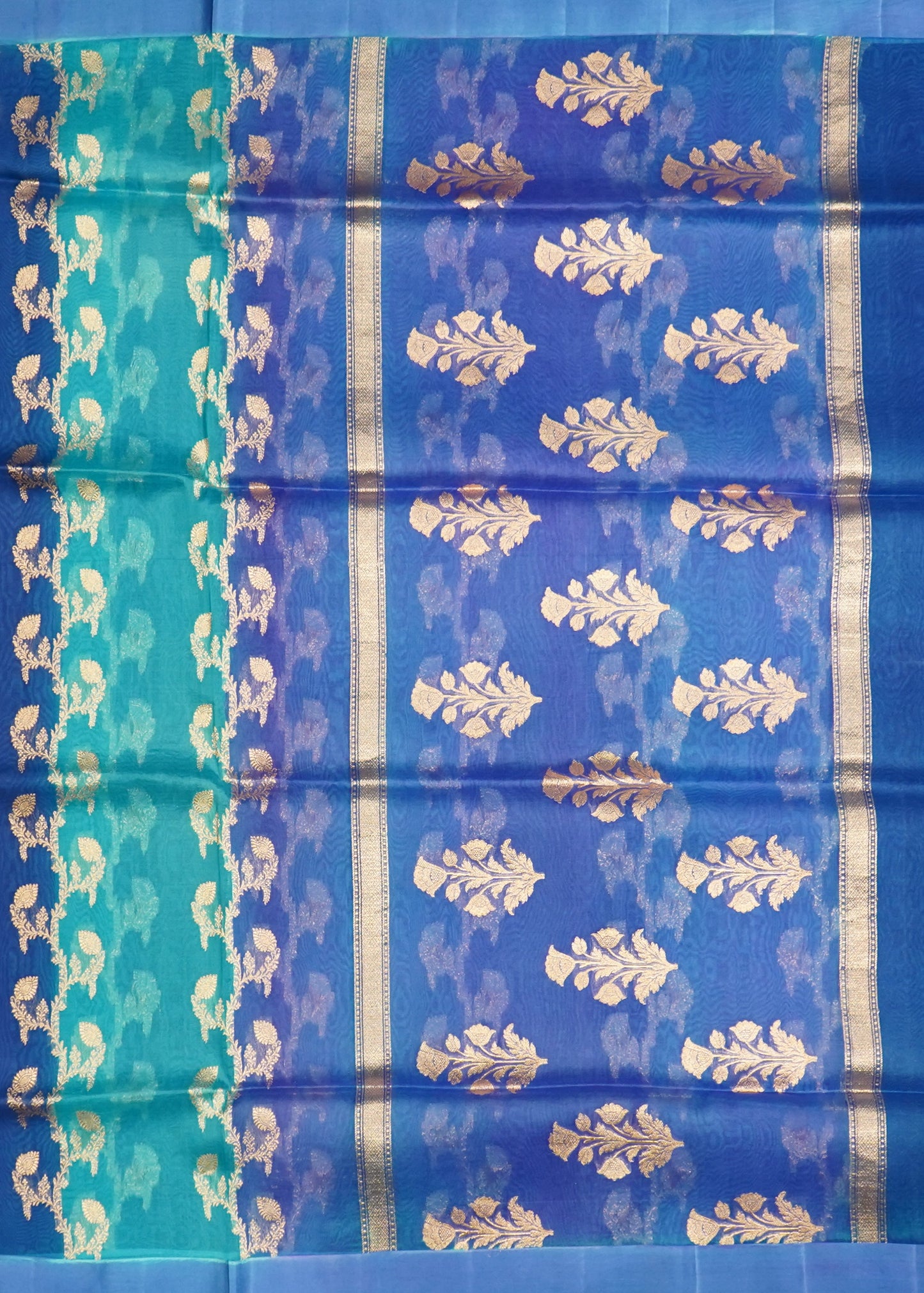 Rama Blue Banaras Rangkaat Kora Pure Silk Handloom Saree