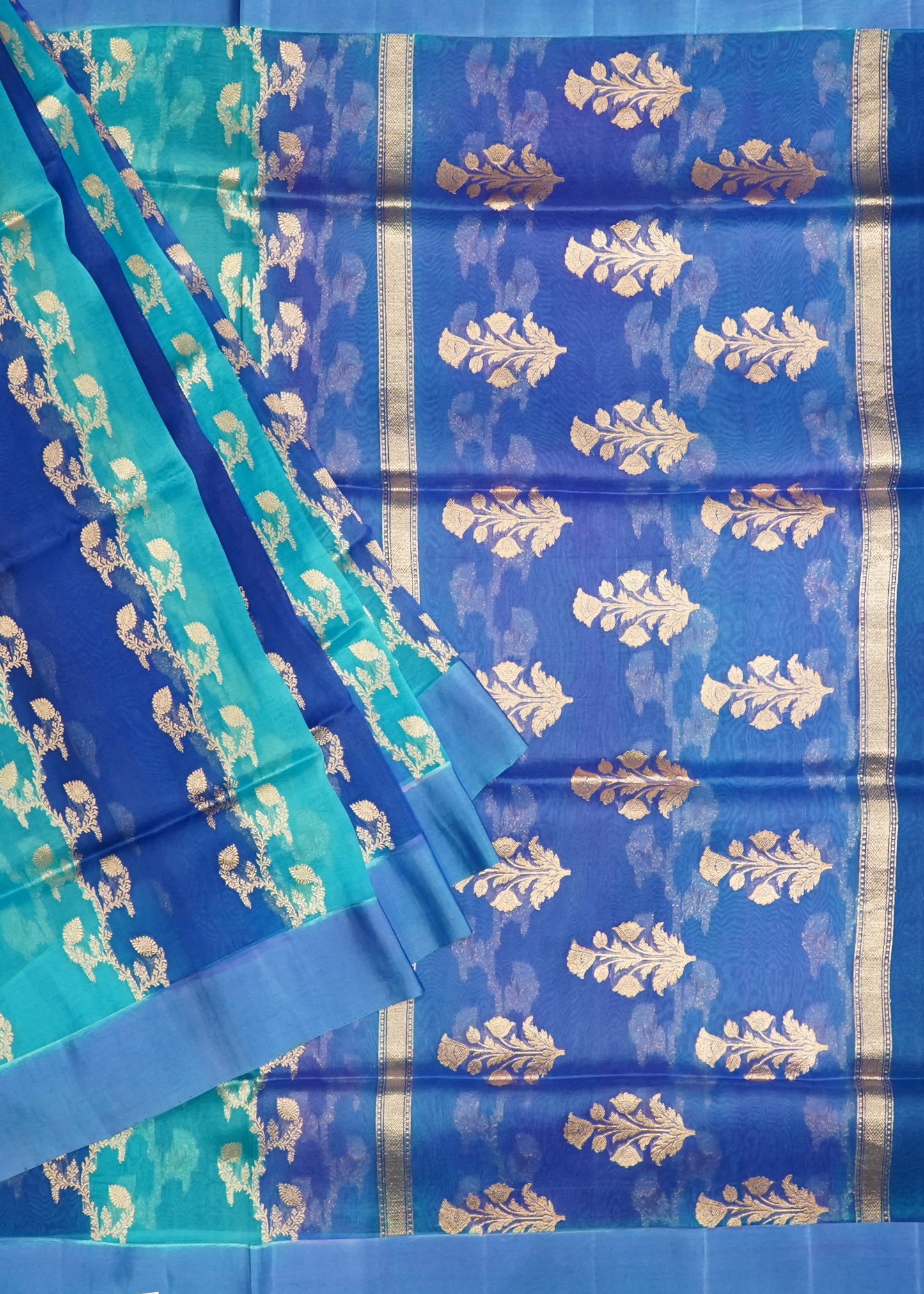 Rama Blue Banaras Rangkaat Kora Pure Silk Handloom Saree